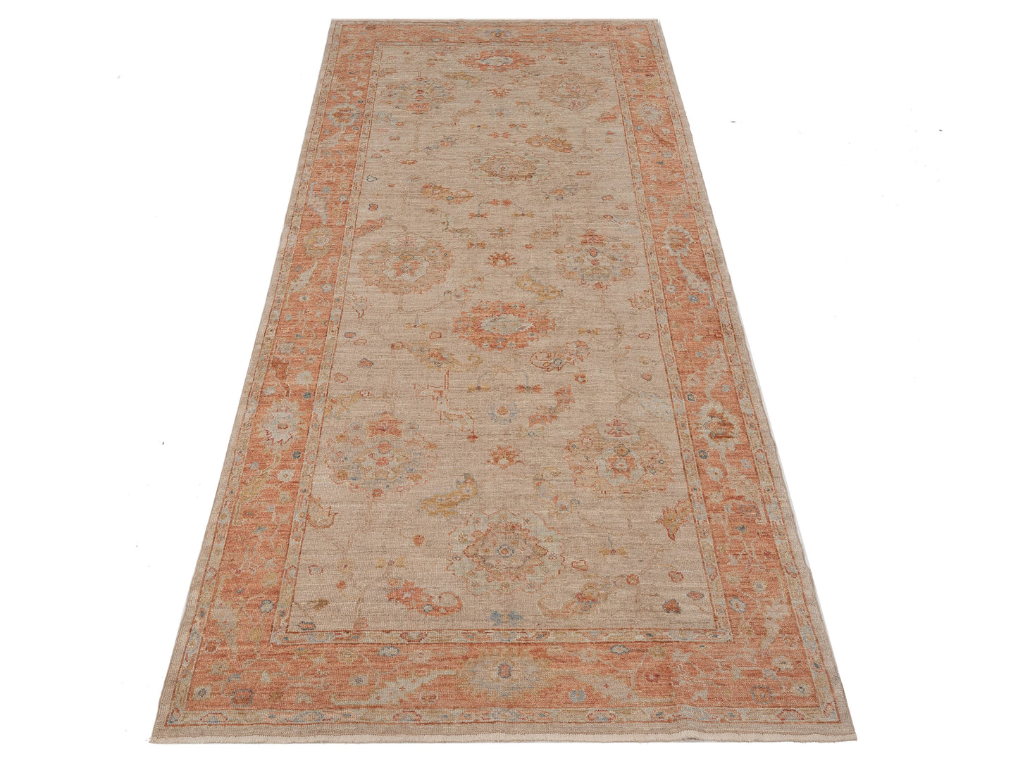 Authentic Angora Oushak Muge Beige Rust Traditional Hand Knotted Rug