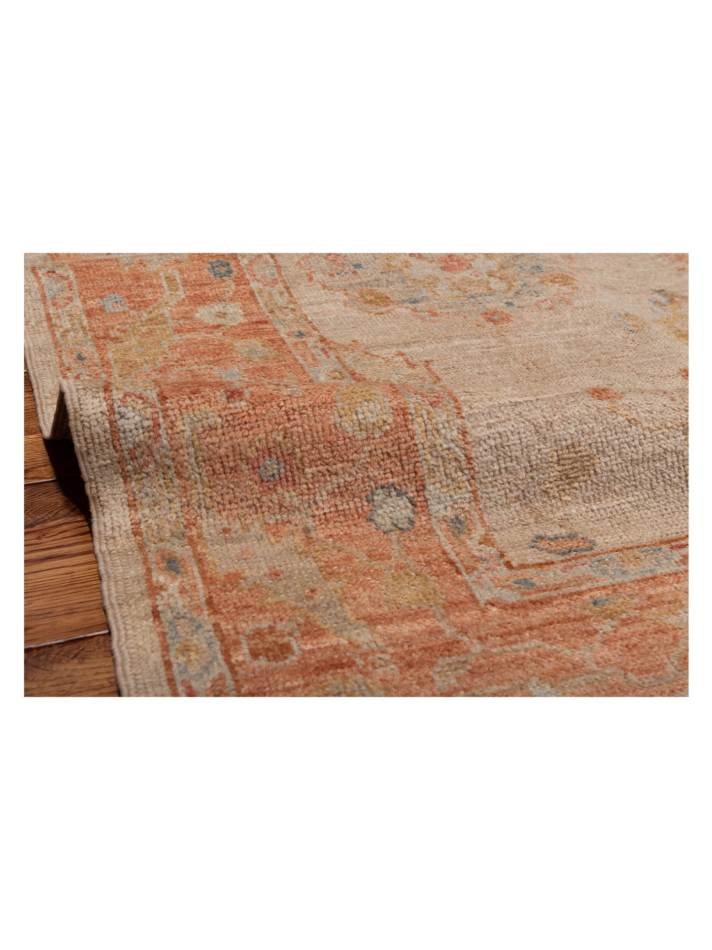 Authentic Angora Oushak Muge Beige Rust Traditional Hand Knotted Rug