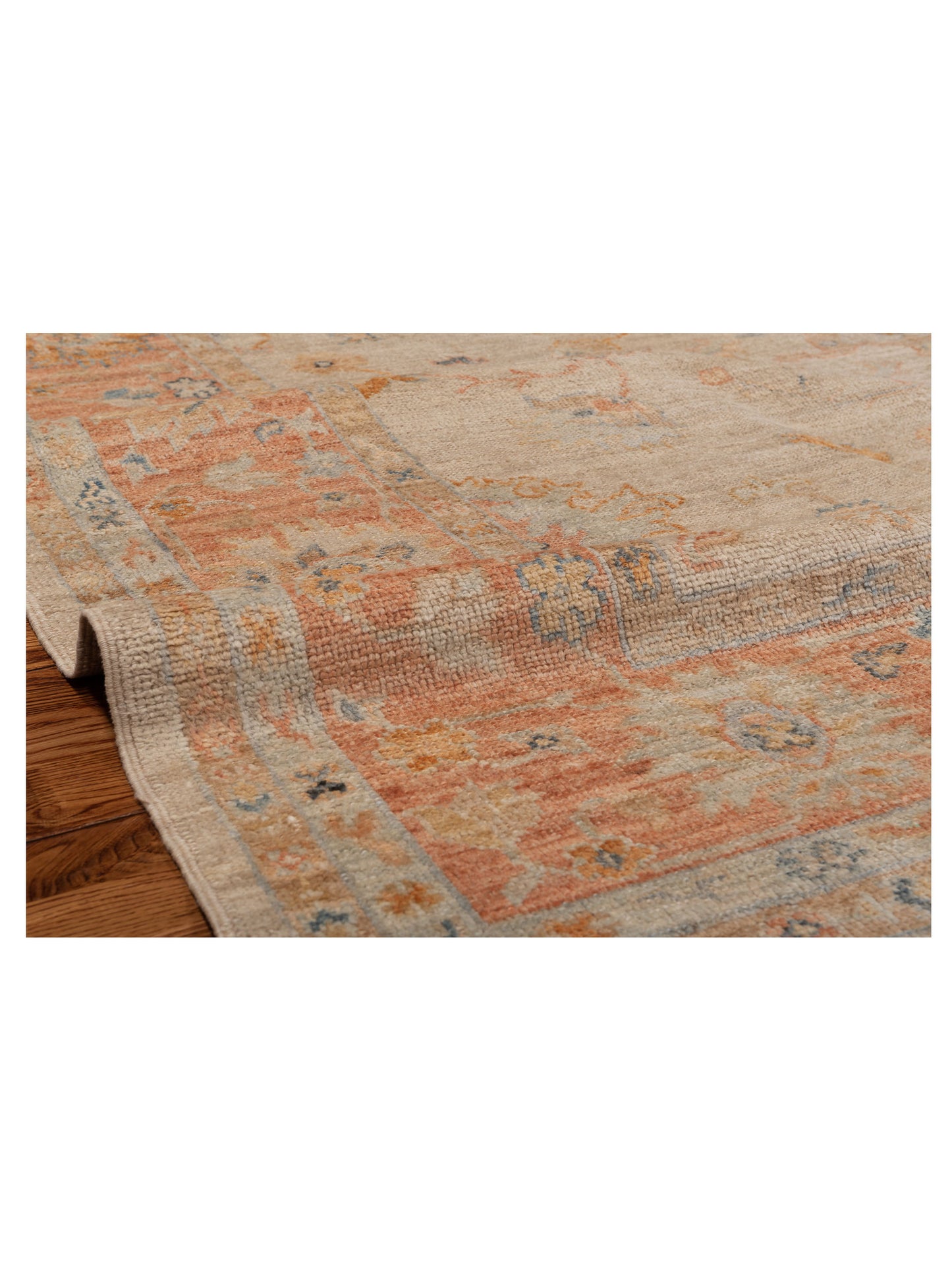 Authentic Angora Oushak Leyla Beige Rust Traditional Hand Knotted Rug