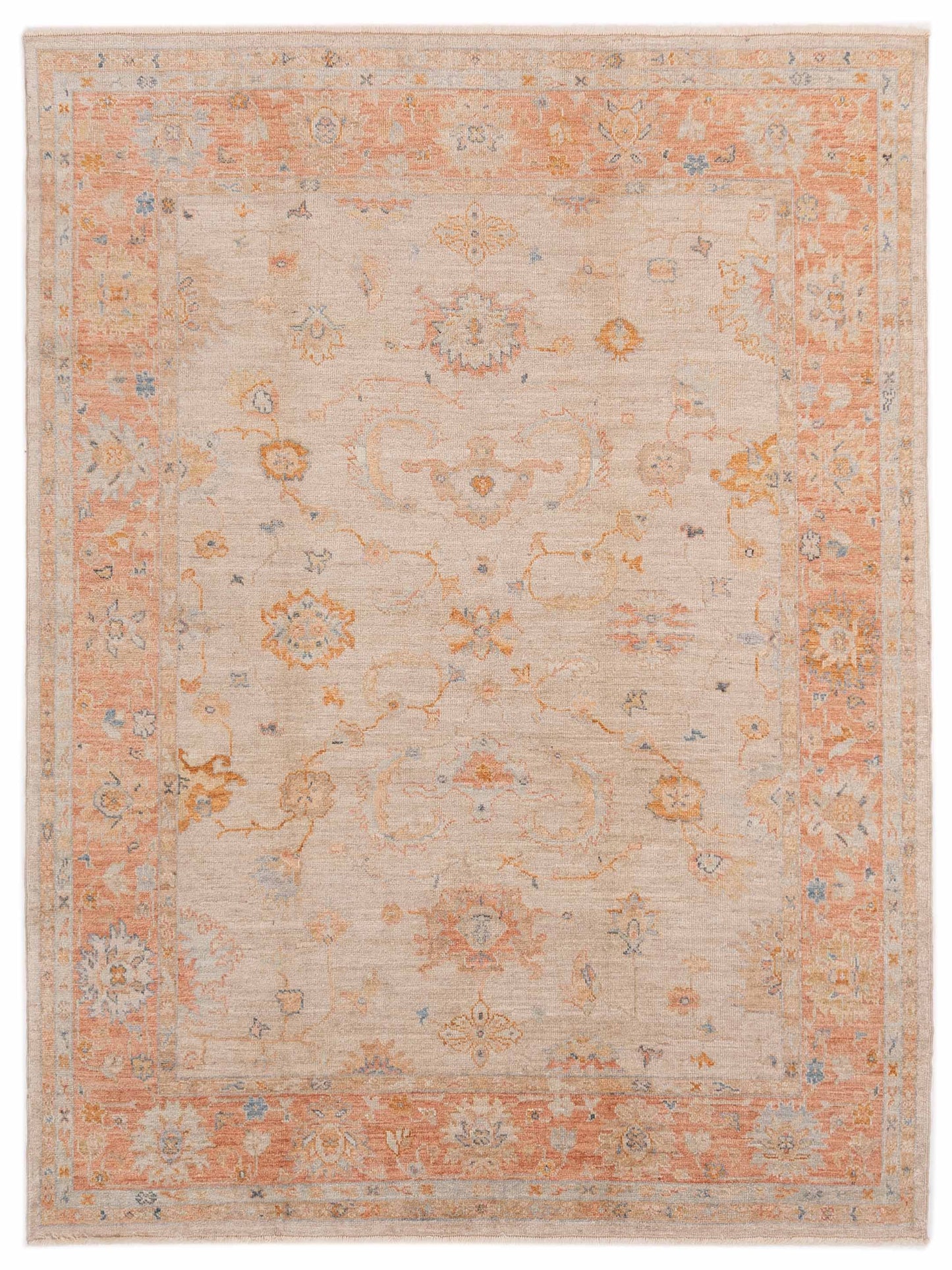 Authentic Angora Oushak Leyla Beige Traditional Hand Knotted Rug