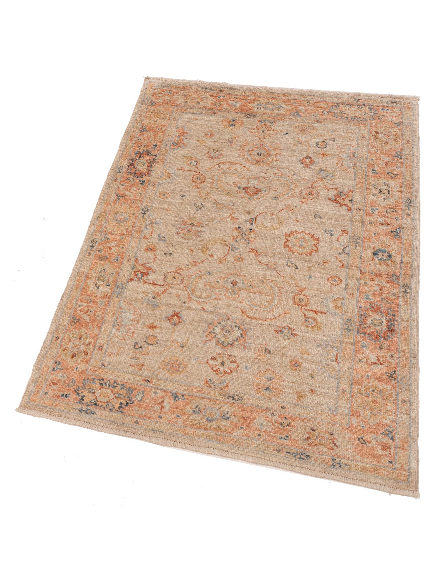 Authentic Angora Oushak Leyla Beige Rust Traditional Hand Knotted Rug