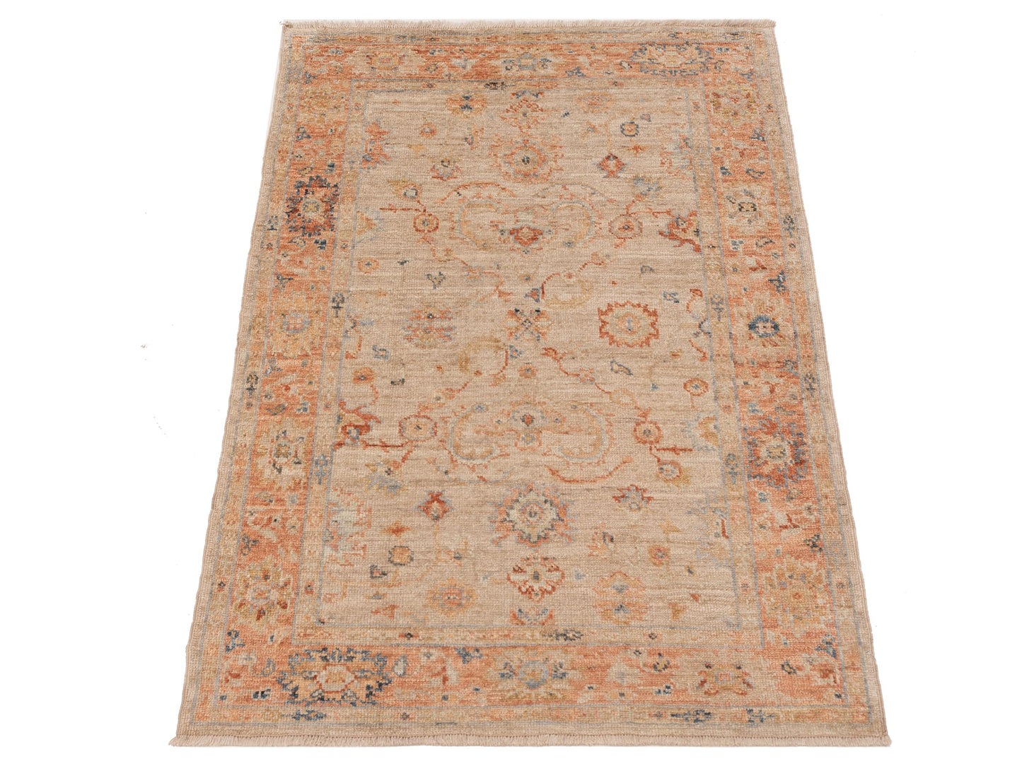 Authentic Angora Oushak Leyla Beige Rust Traditional Hand Knotted Rug