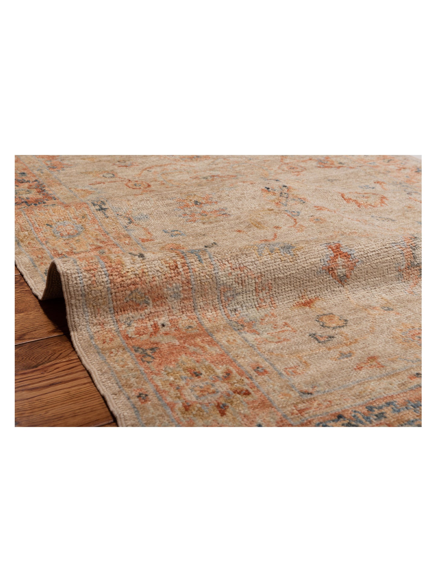 Authentic Angora Oushak Leyla Beige Rust Traditional Hand Knotted Rug