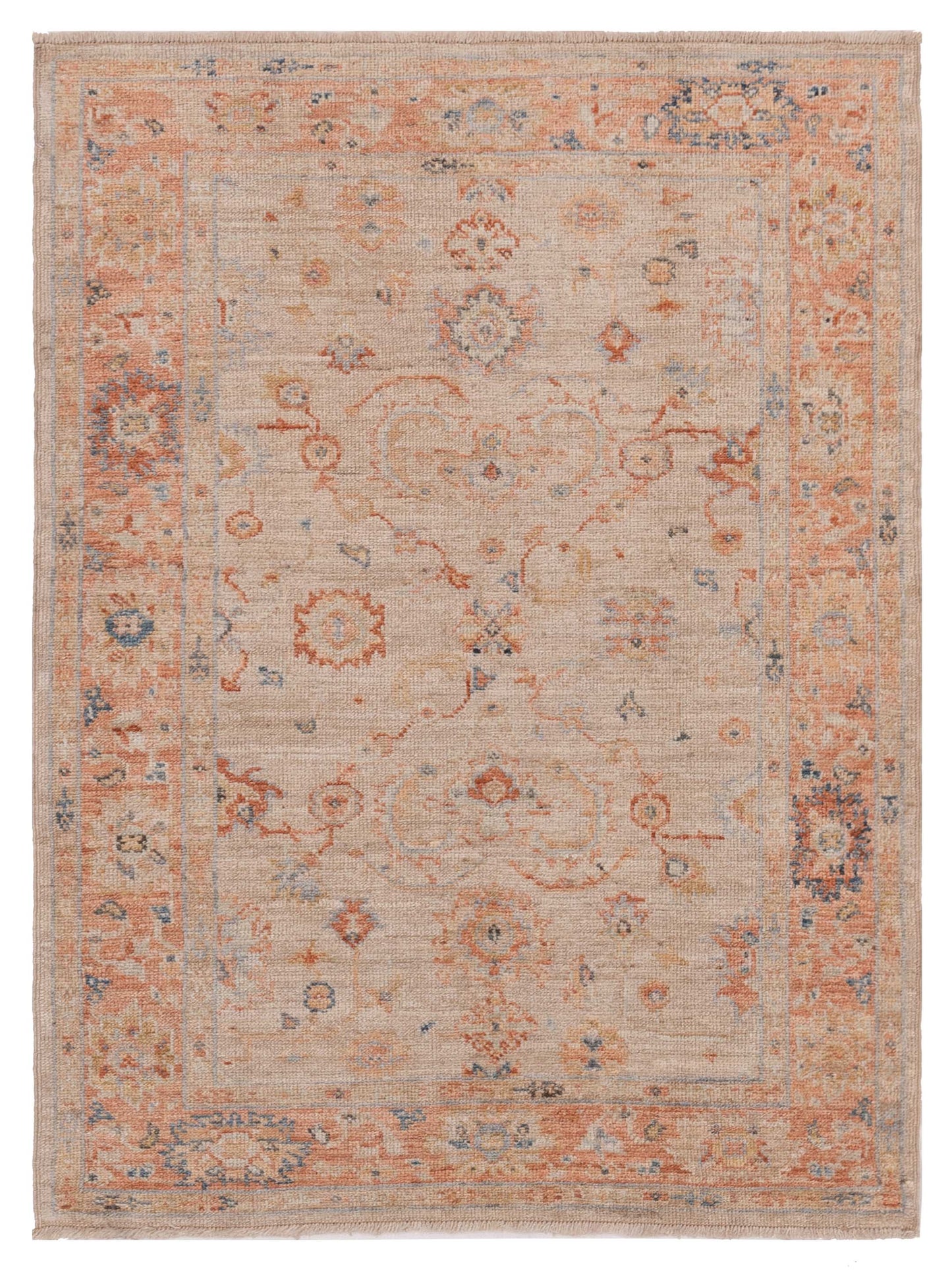 Authentic Angora Oushak Leyla Beige Traditional Hand Knotted Rug