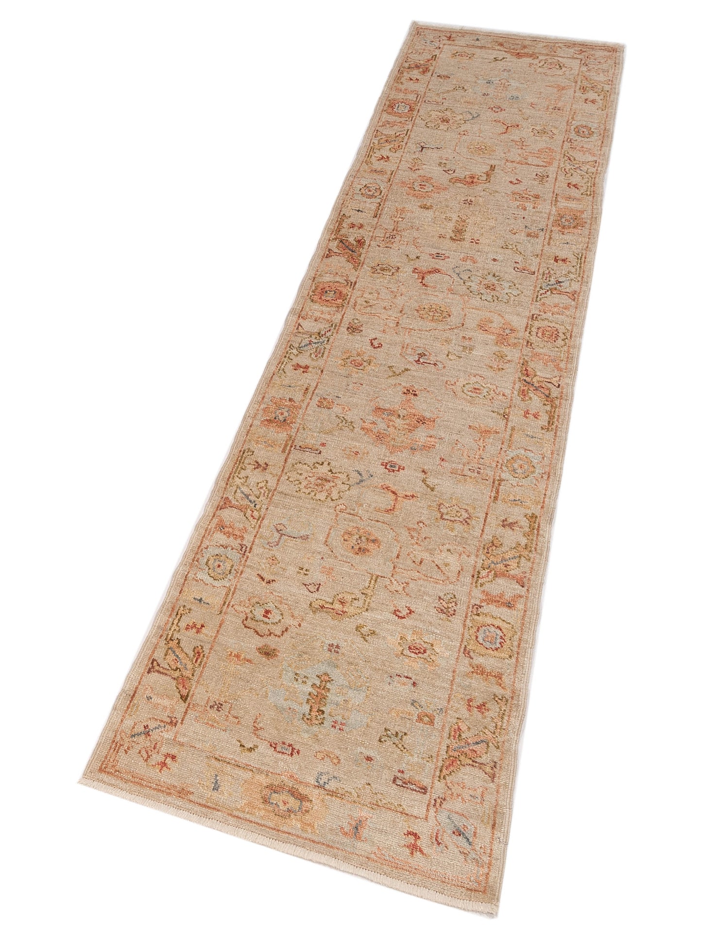 Authentic Angora Oushak Seyyal Beige Beige Traditional Hand Knotted Rug