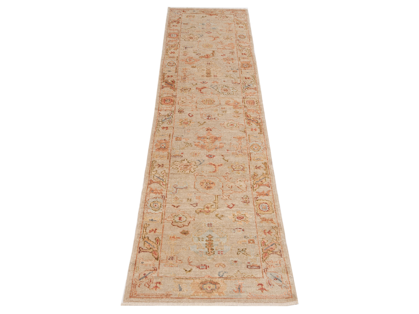 Authentic Angora Oushak Seyyal Beige Beige Traditional Hand Knotted Rug