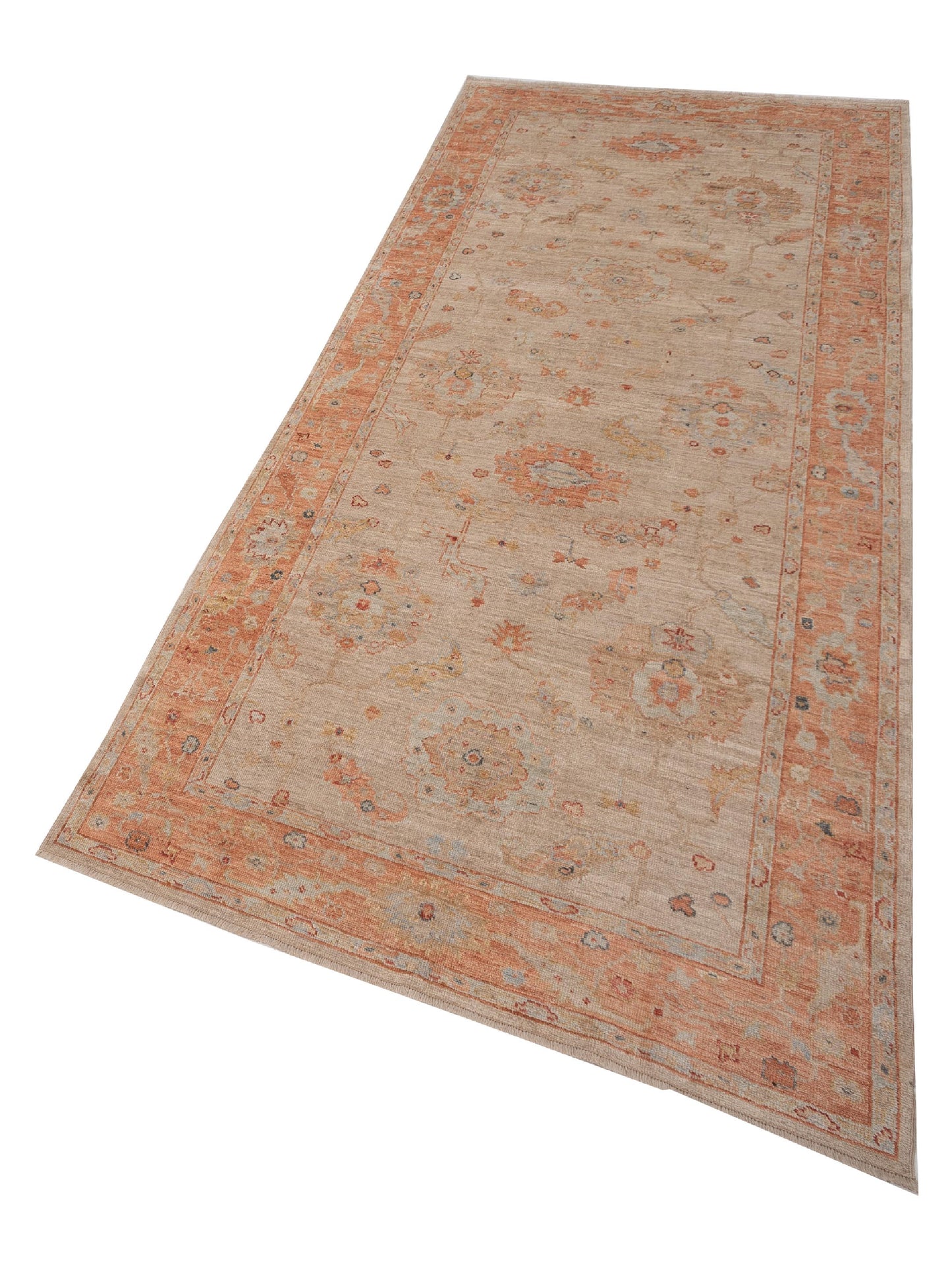 Authentic Angora Oushak Muge Beige Rust Traditional Hand Knotted Rug