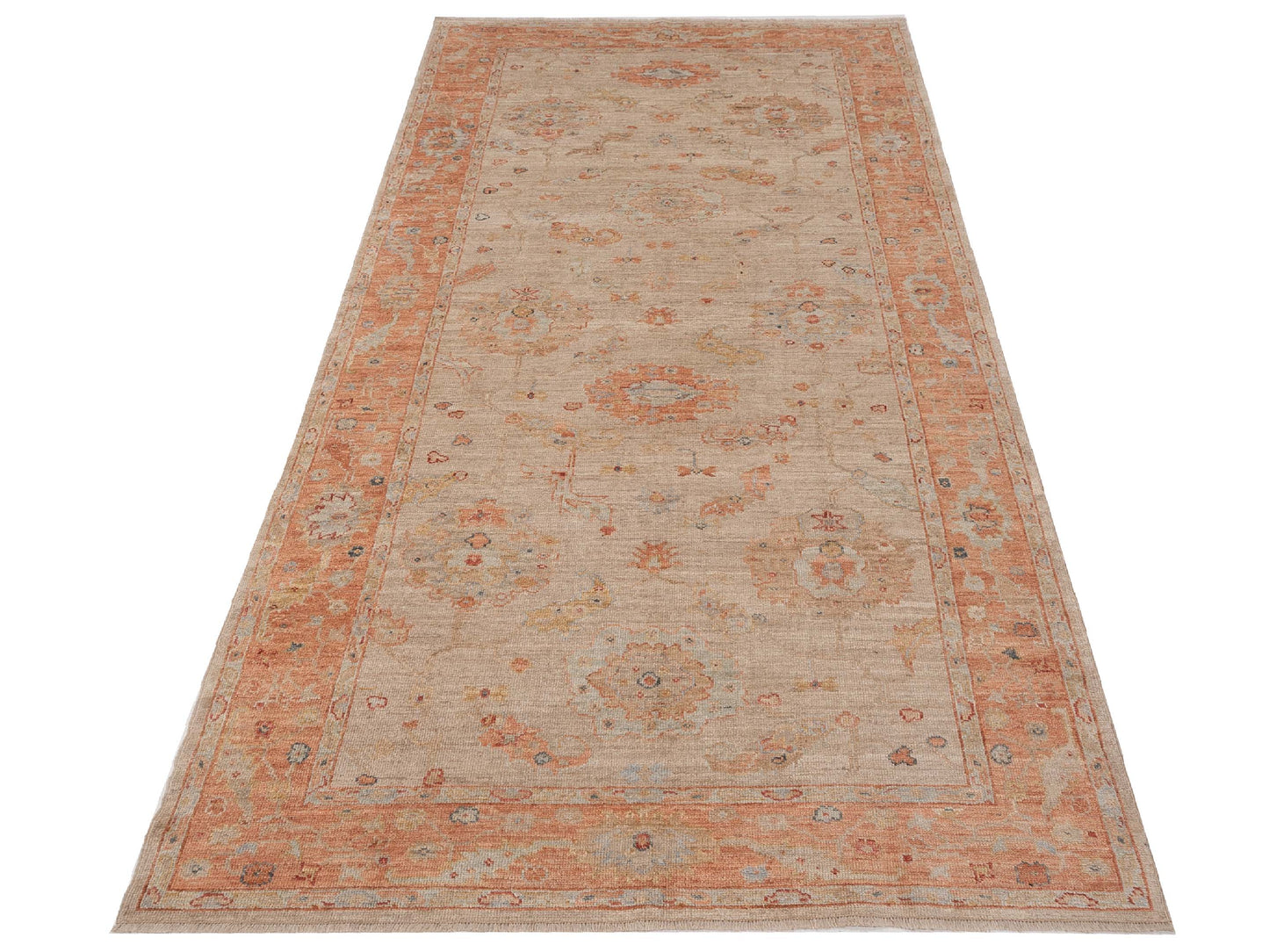 Authentic Angora Oushak Muge Beige Rust Traditional Hand Knotted Rug