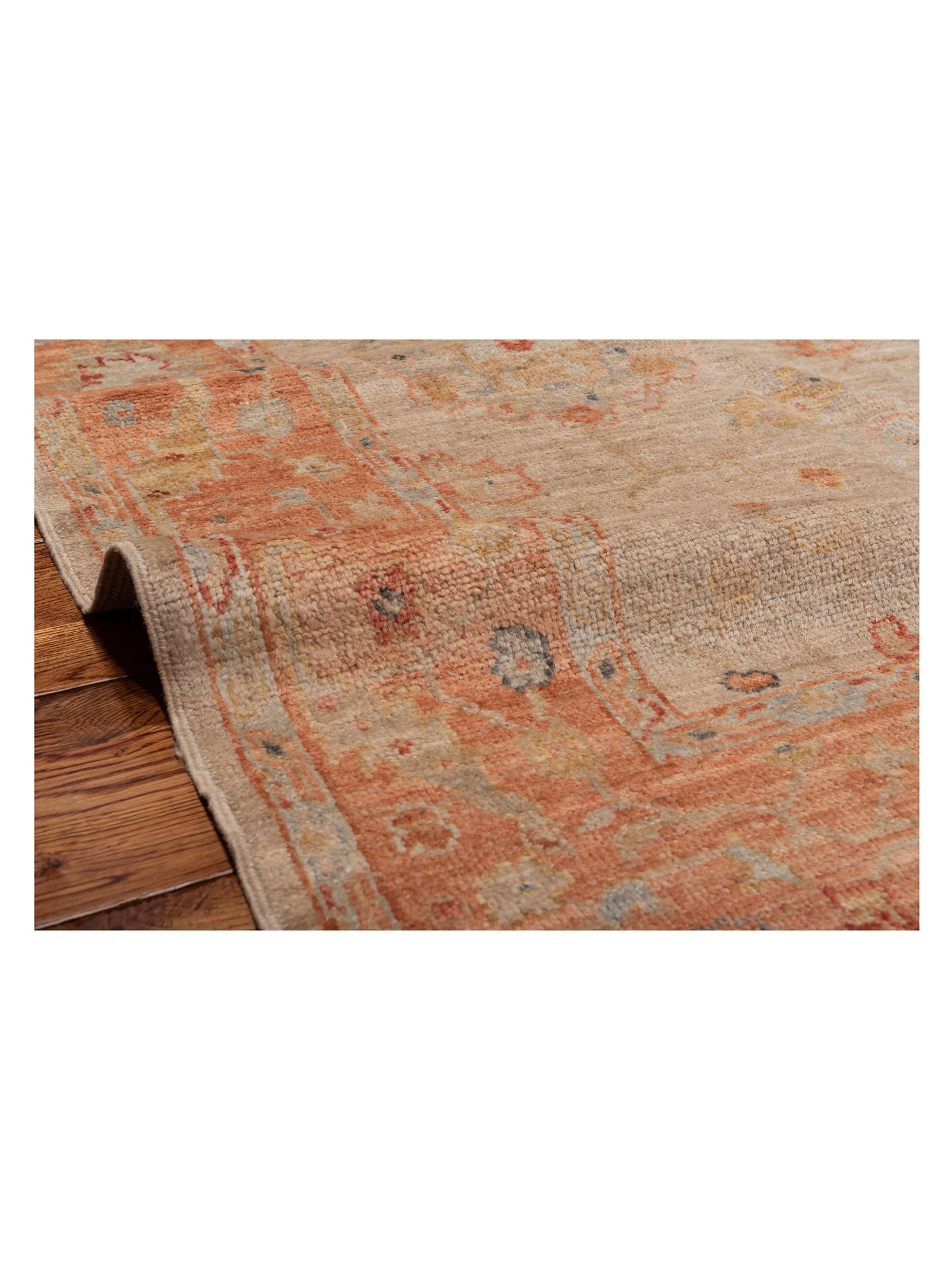 Authentic Angora Oushak Muge Beige Rust Traditional Hand Knotted Rug