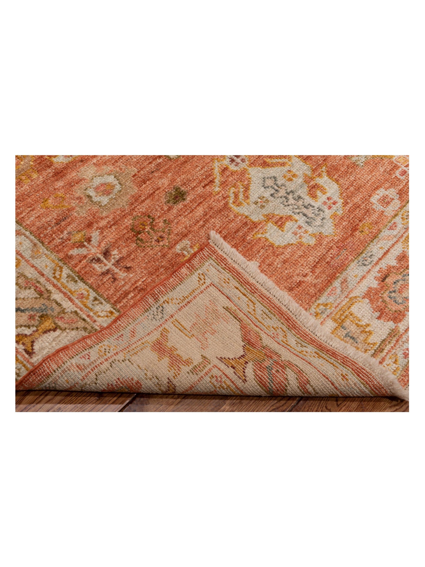 Authentic Angora Oushak Ahu Pink Ivory Traditional Hand Knotted Rug