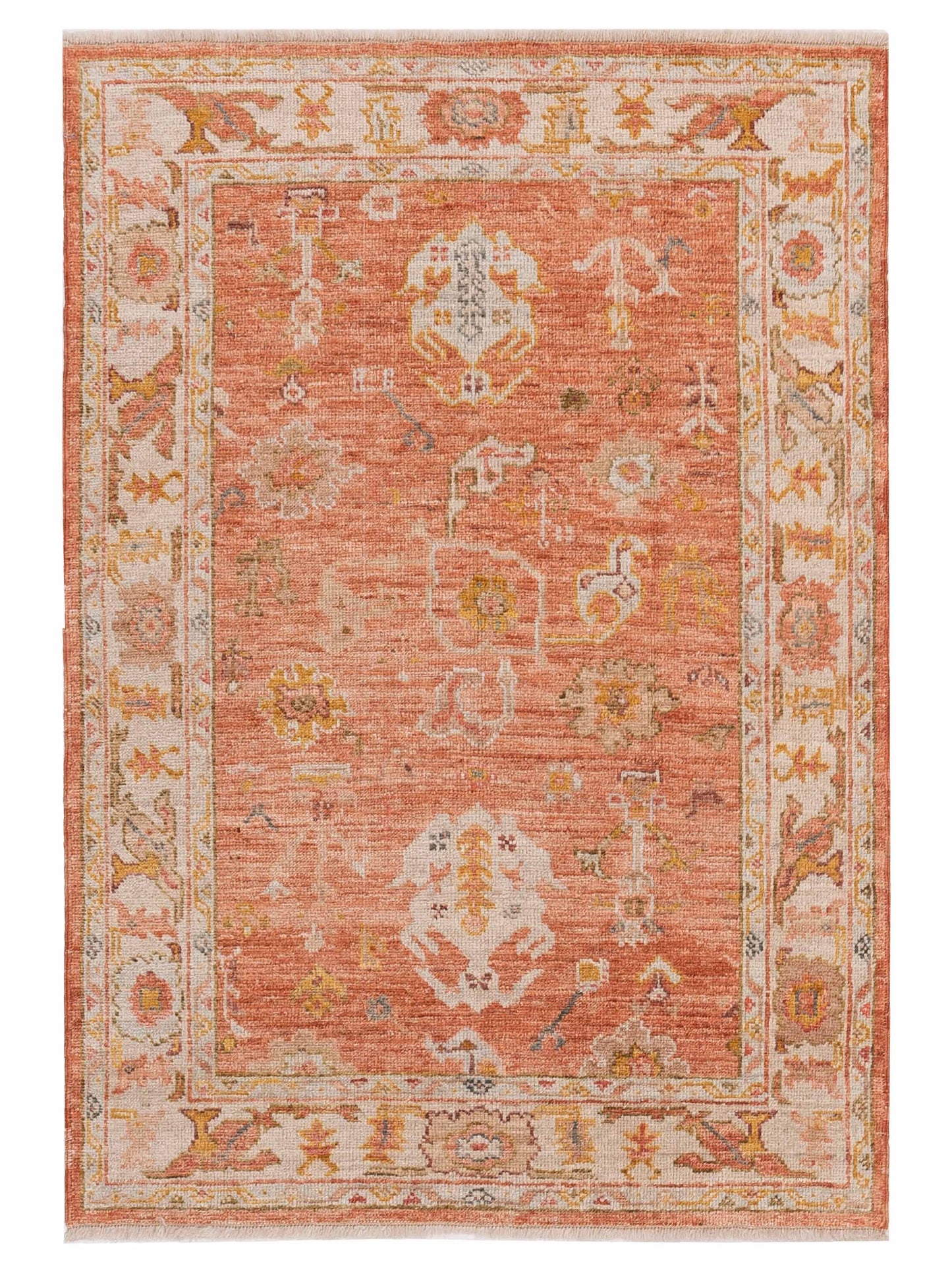 Authentic Angora Oushak Ahu Pink Traditional Hand Knotted Rug