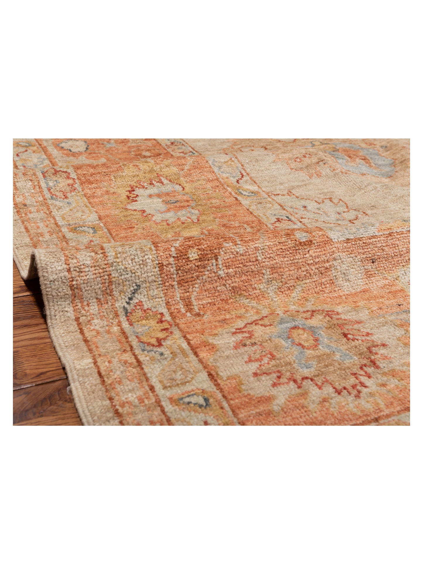 Authentic Angora Oushak Muge Beige Rust Traditional Hand Knotted Rug