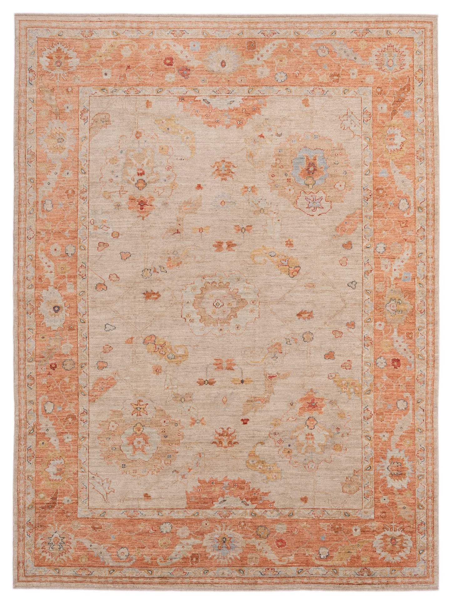 Authentic Angora Oushak Muge Beige Traditional Hand Knotted Rug