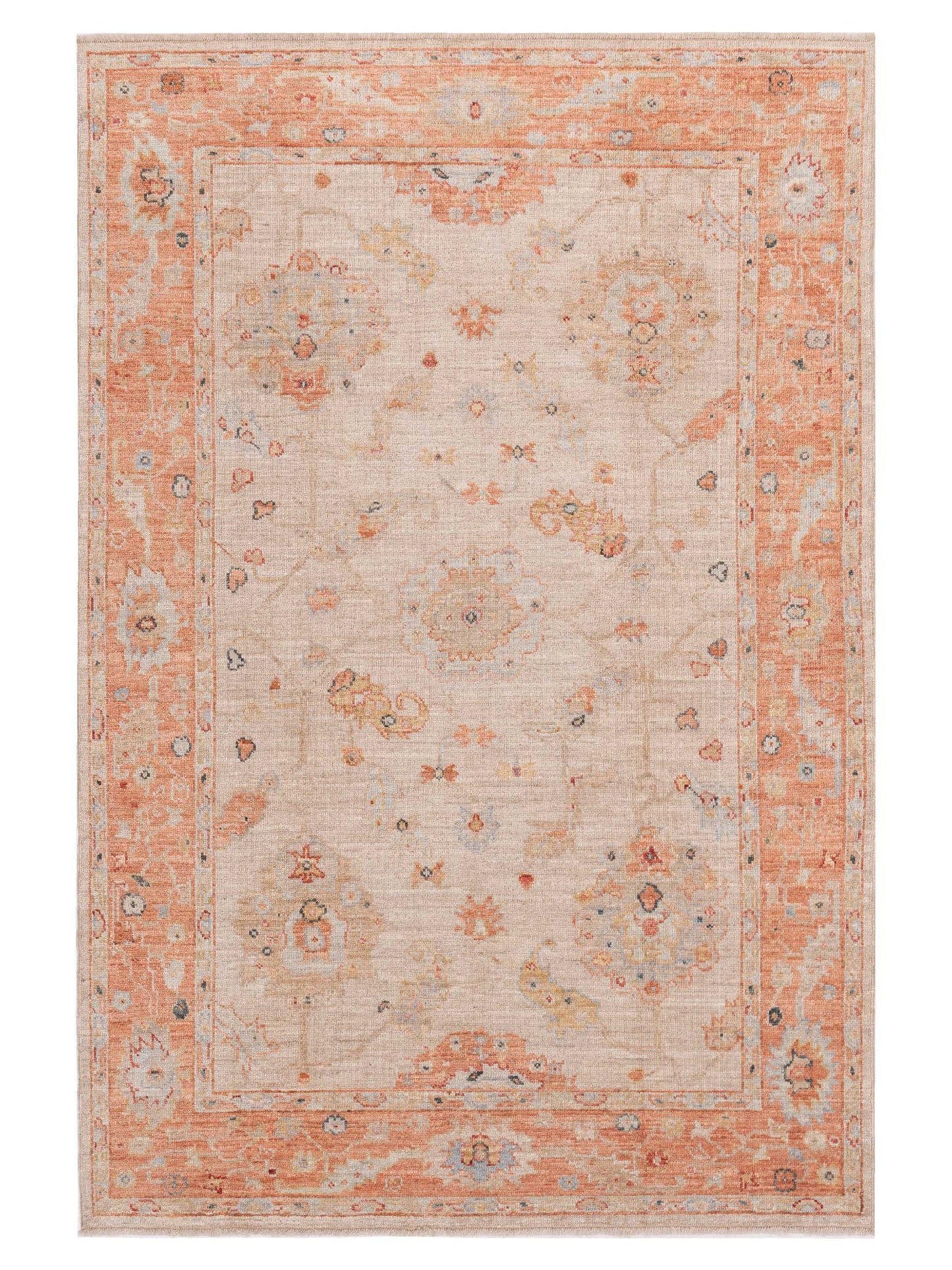 Authentic Angora Oushak Muge Beige Traditional Hand Knotted Rug