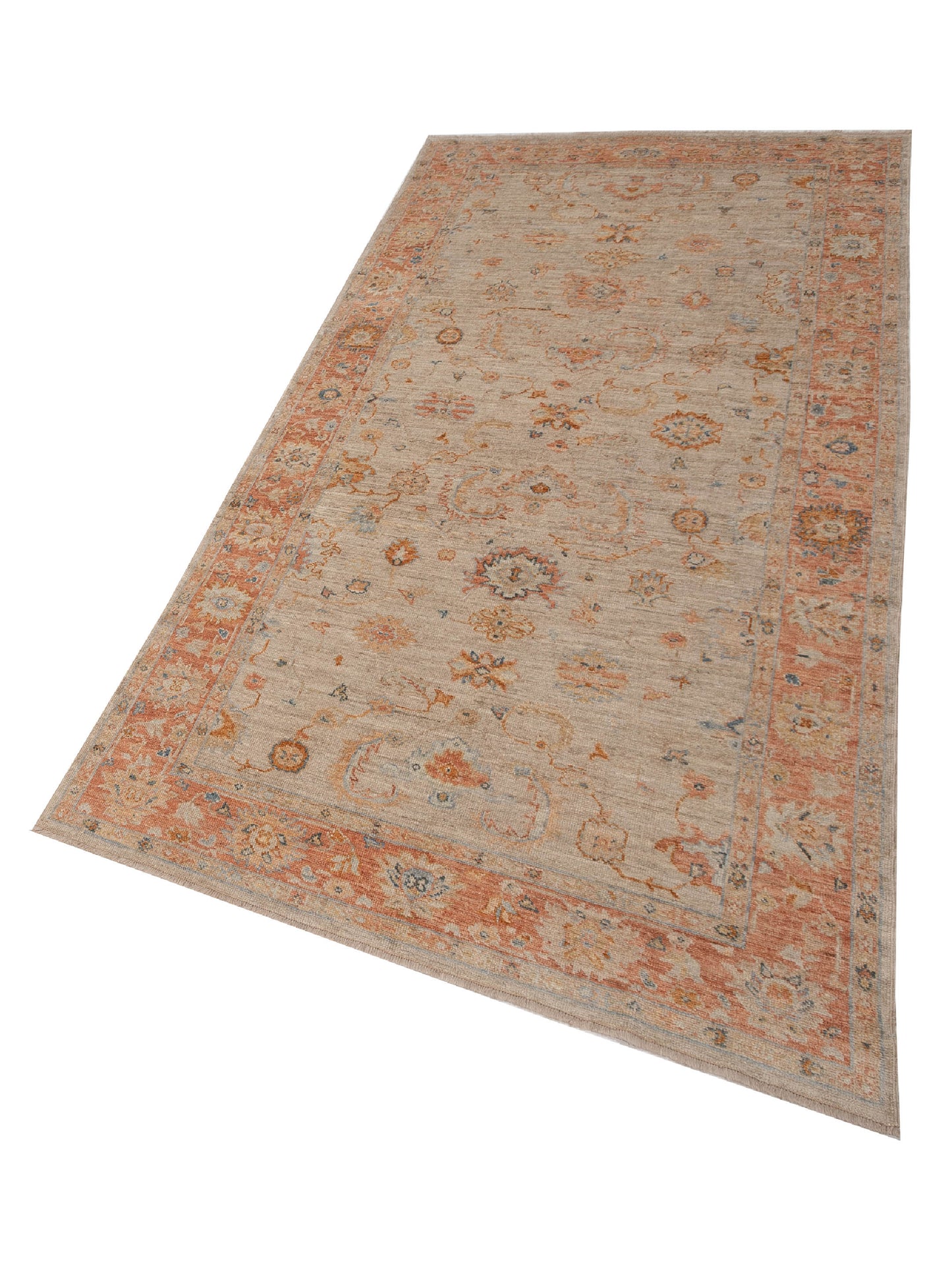 Authentic Angora Oushak Leyla Ivory Rust Traditional Hand Knotted Rug