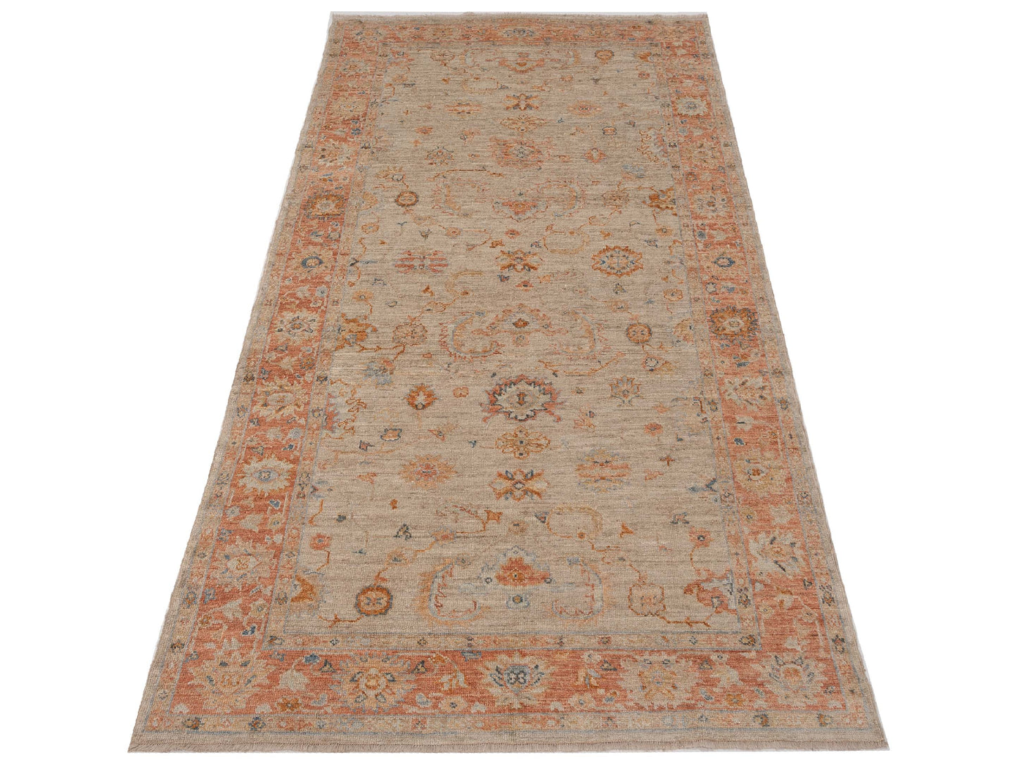 Authentic Angora Oushak Leyla Ivory Rust Traditional Hand Knotted Rug