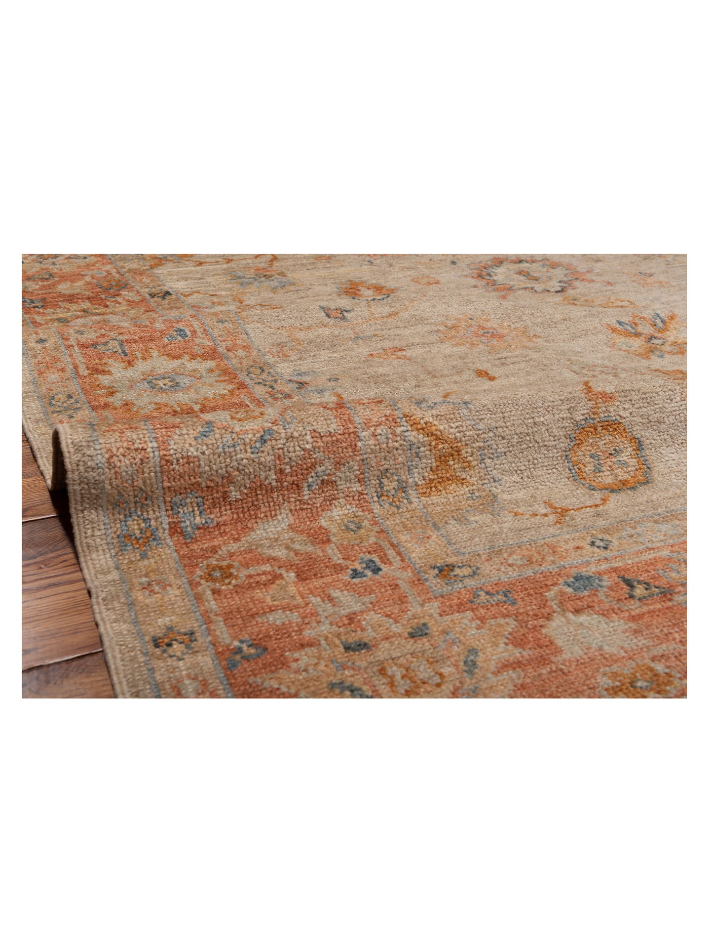 Authentic Angora Oushak Leyla Ivory Rust Traditional Hand Knotted Rug