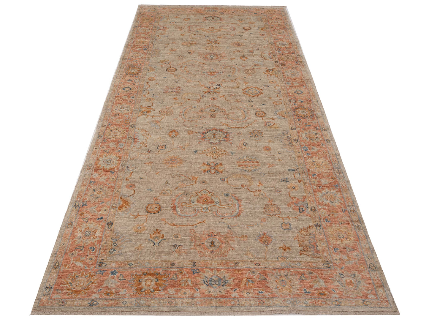 Authentic Angora Oushak Leyla Ivory Rust Traditional Hand Knotted Rug