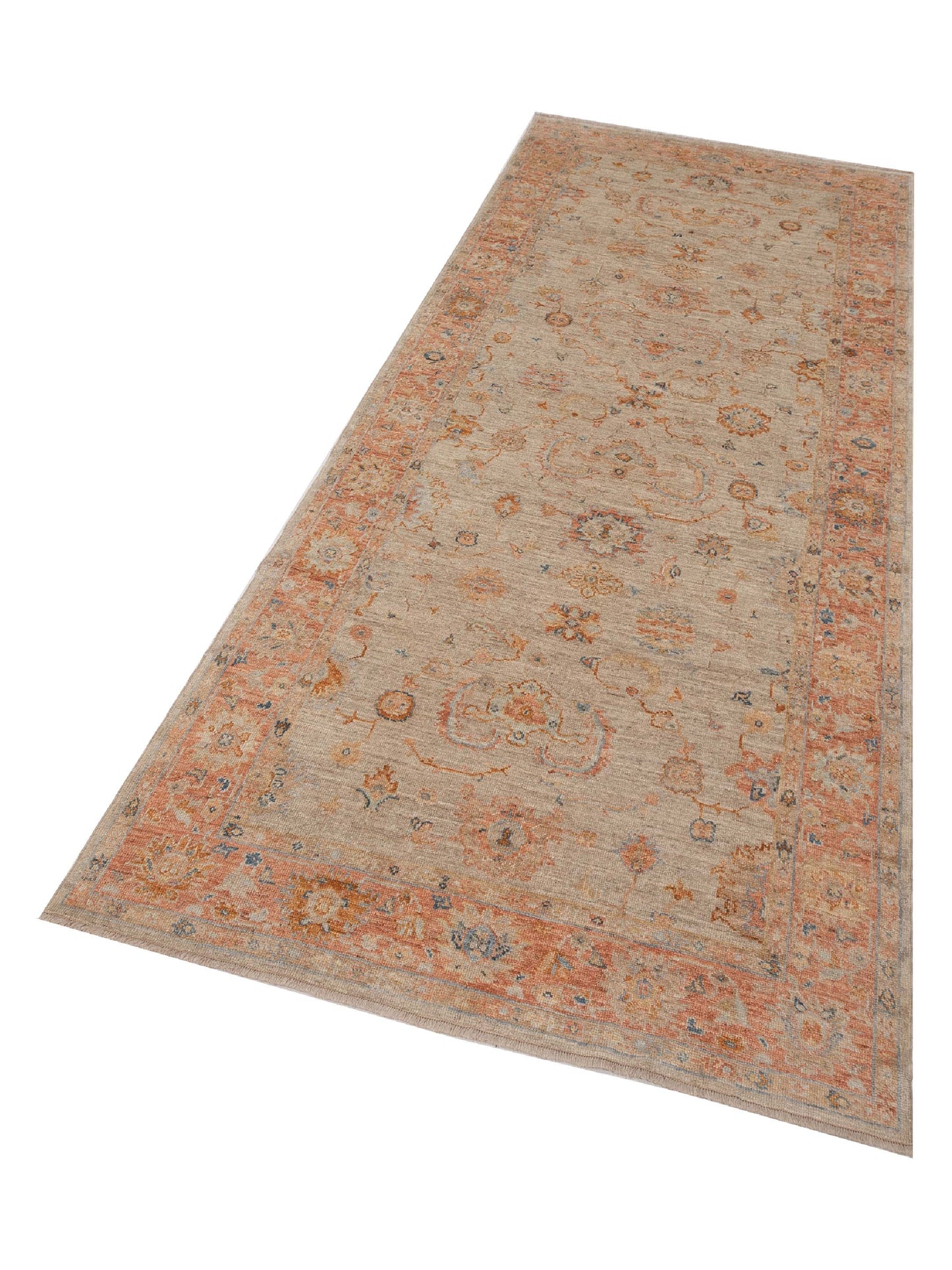 Authentic Angora Oushak Leyla Ivory Rust Traditional Hand Knotted Rug