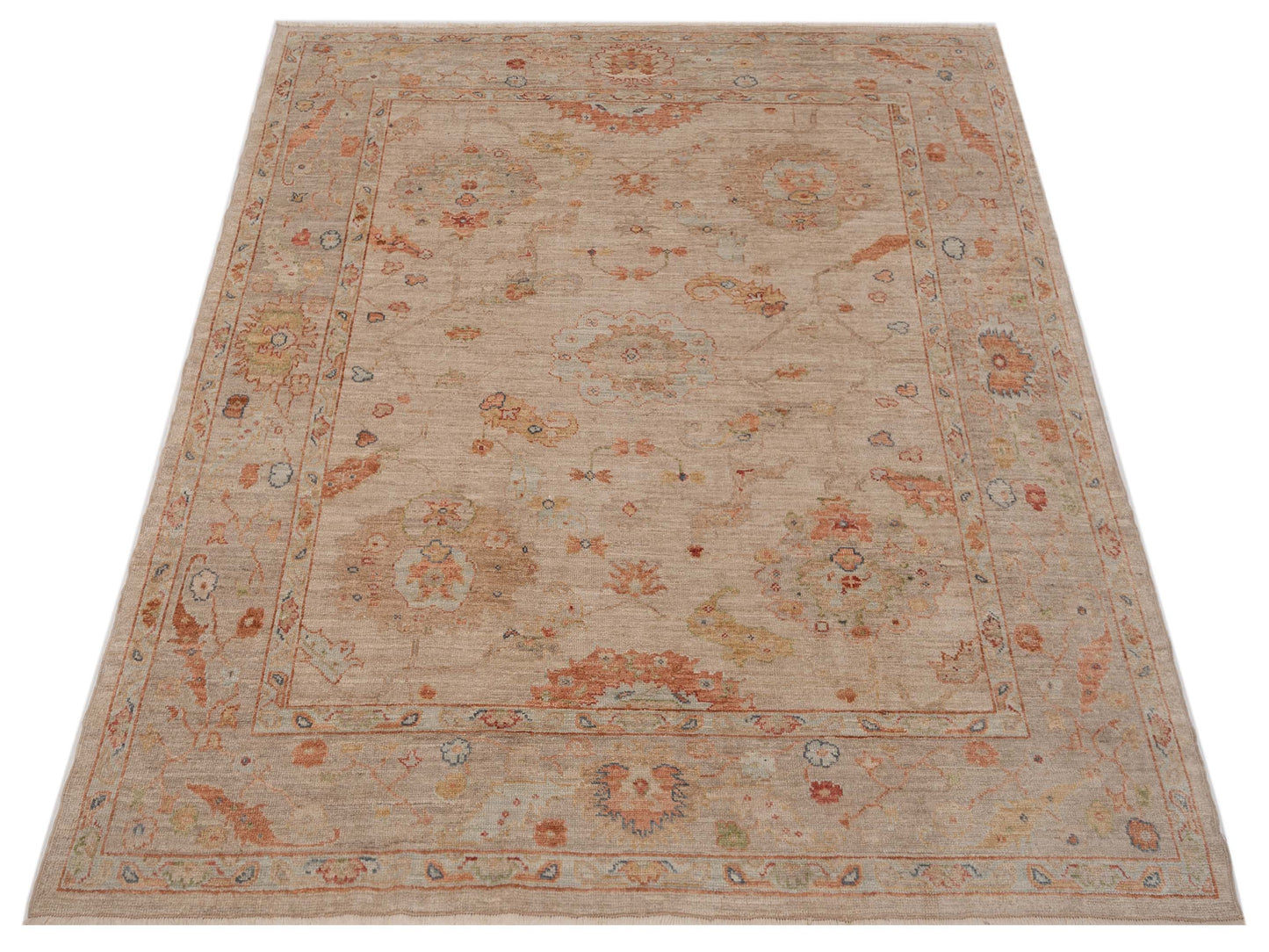 Authentic Angora Oushak Muge Beige Light Brown Traditional Hand Knotted Rug