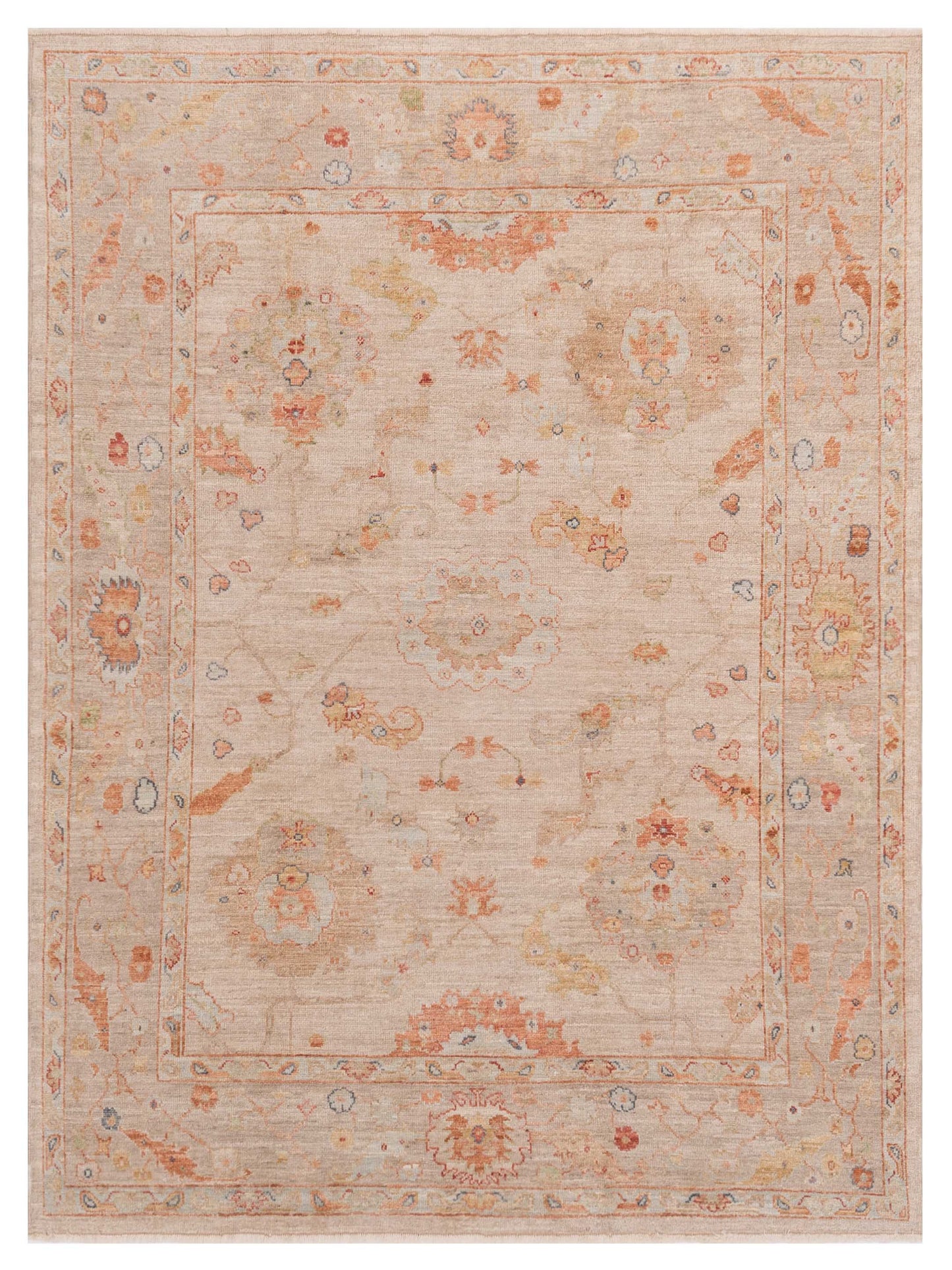 Authentic Angora Oushak Muge Beige Traditional Hand Knotted Rug