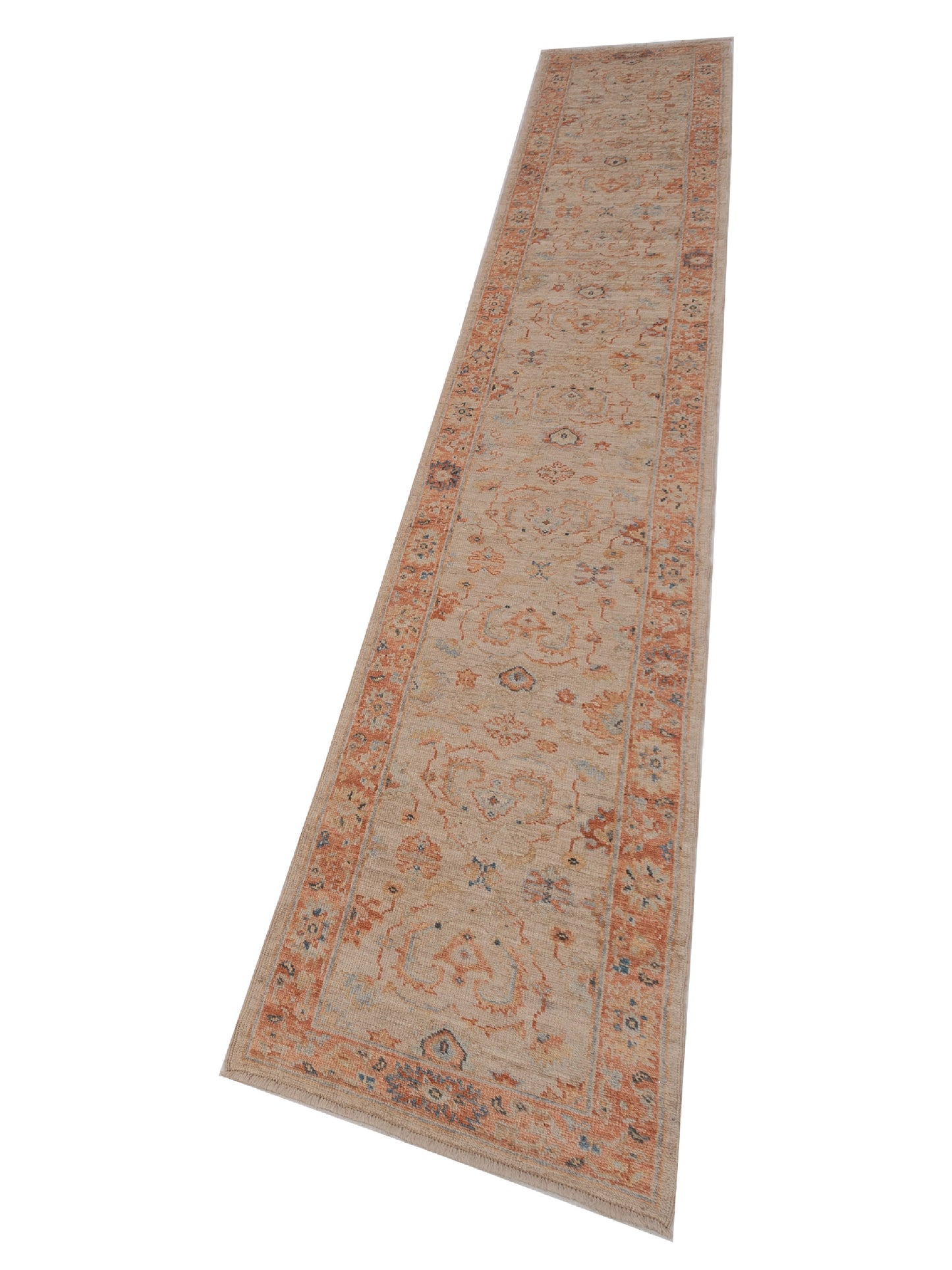 Authentic Angora Oushak Leyla Beige Rust Traditional Hand Knotted Rug