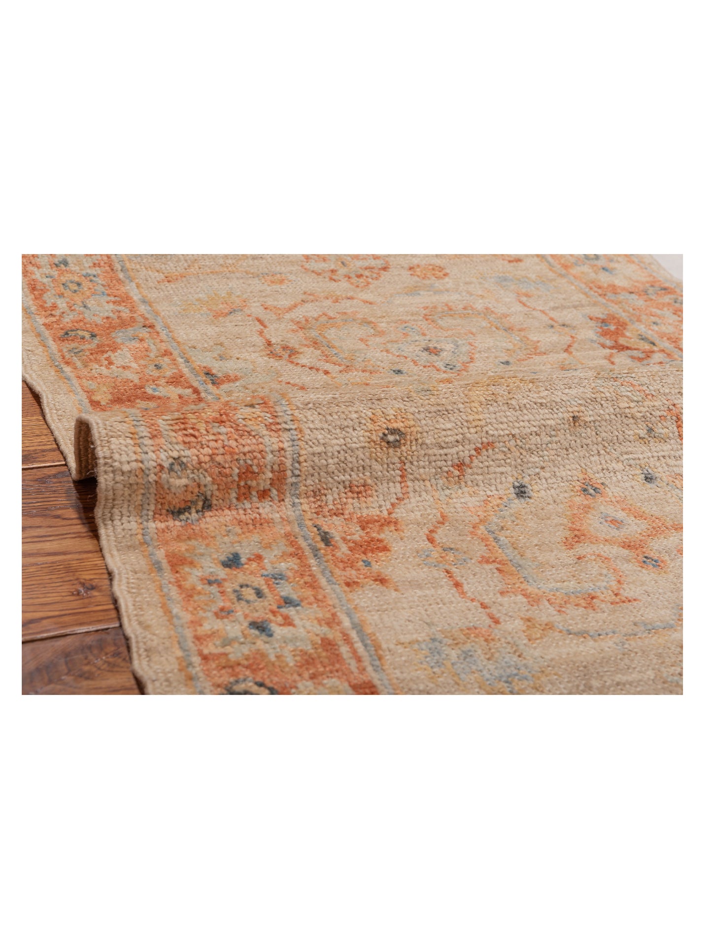 Authentic Angora Oushak Leyla Beige Rust Traditional Hand Knotted Rug