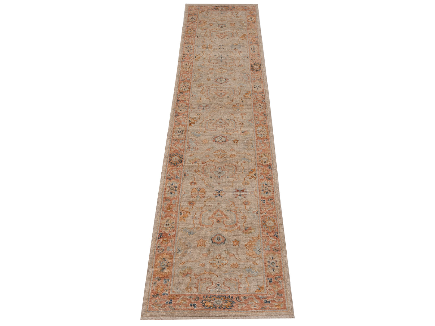 Authentic Angora Oushak Leyla Beige Rust Traditional Hand Knotted Rug