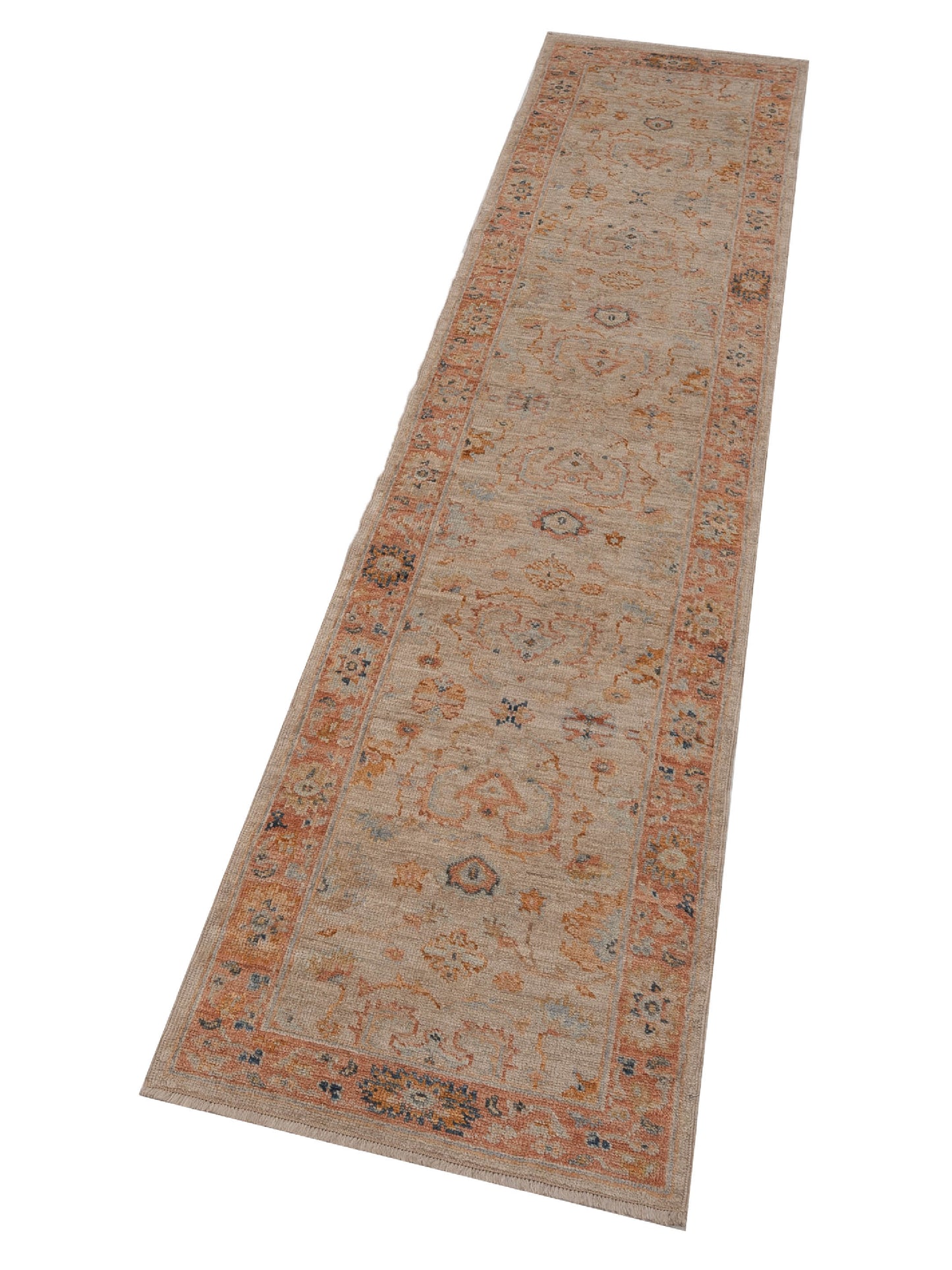 Authentic Angora Oushak Leyla Beige Rust Traditional Hand Knotted Rug