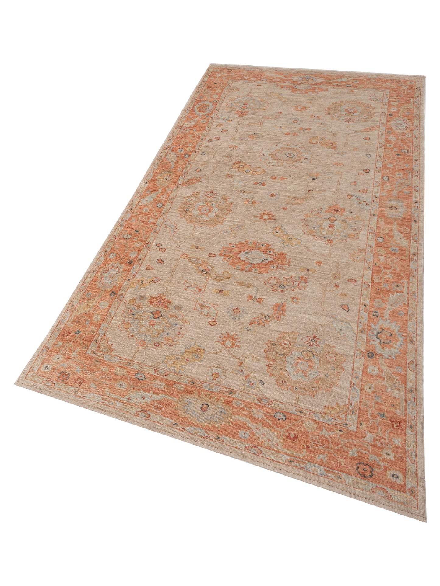 Authentic Angora Oushak Muge Beige Rust Traditional Hand Knotted Rug