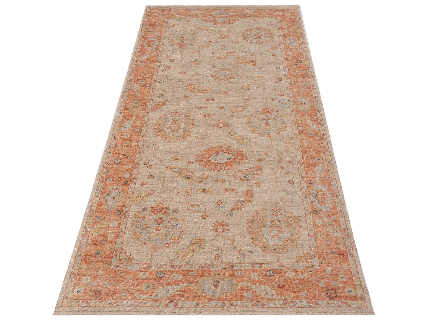 Authentic Angora Oushak Muge Beige Rust Traditional Hand Knotted Rug