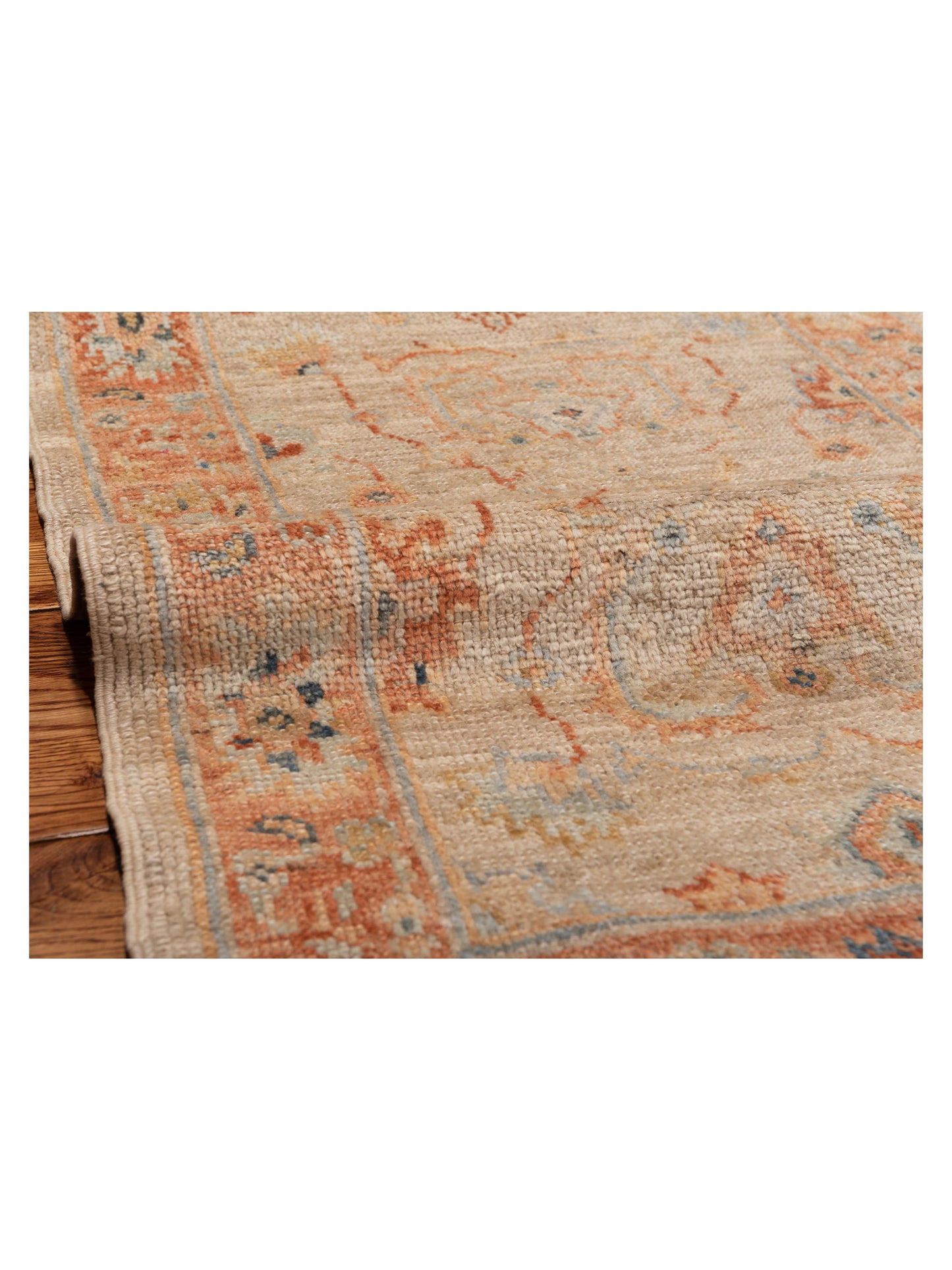 Authentic Angora Oushak Leyla Beige Rust Traditional Hand Knotted Rug