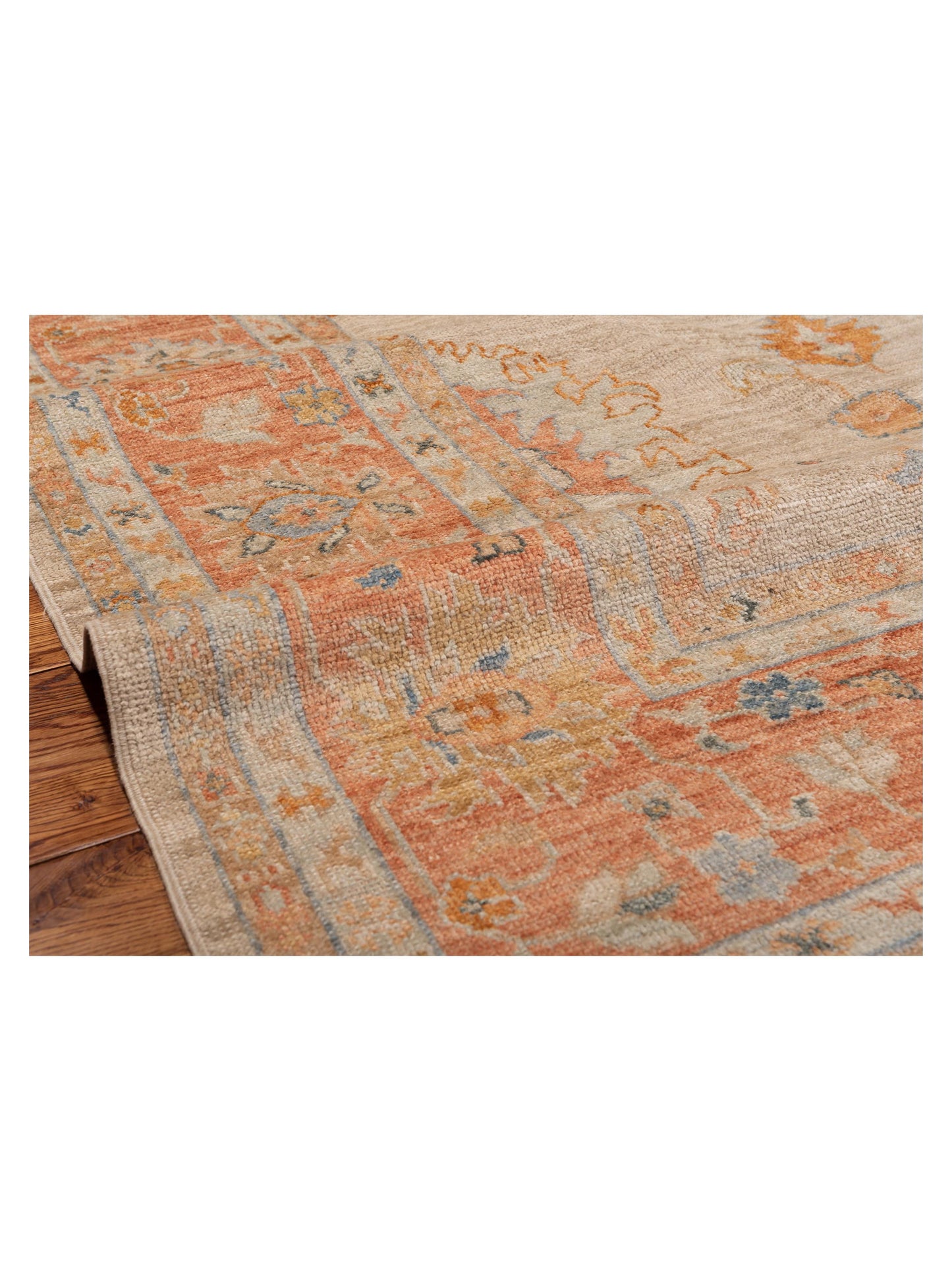 Authentic Angora Oushak Leyla Beige Rust Traditional Hand Knotted Rug