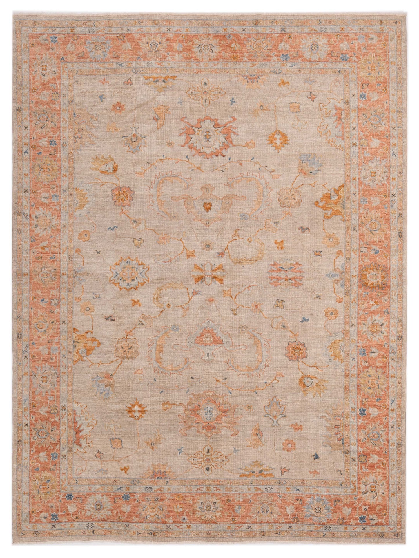 Authentic Angora Oushak Leyla Beige Traditional Hand Knotted Rug