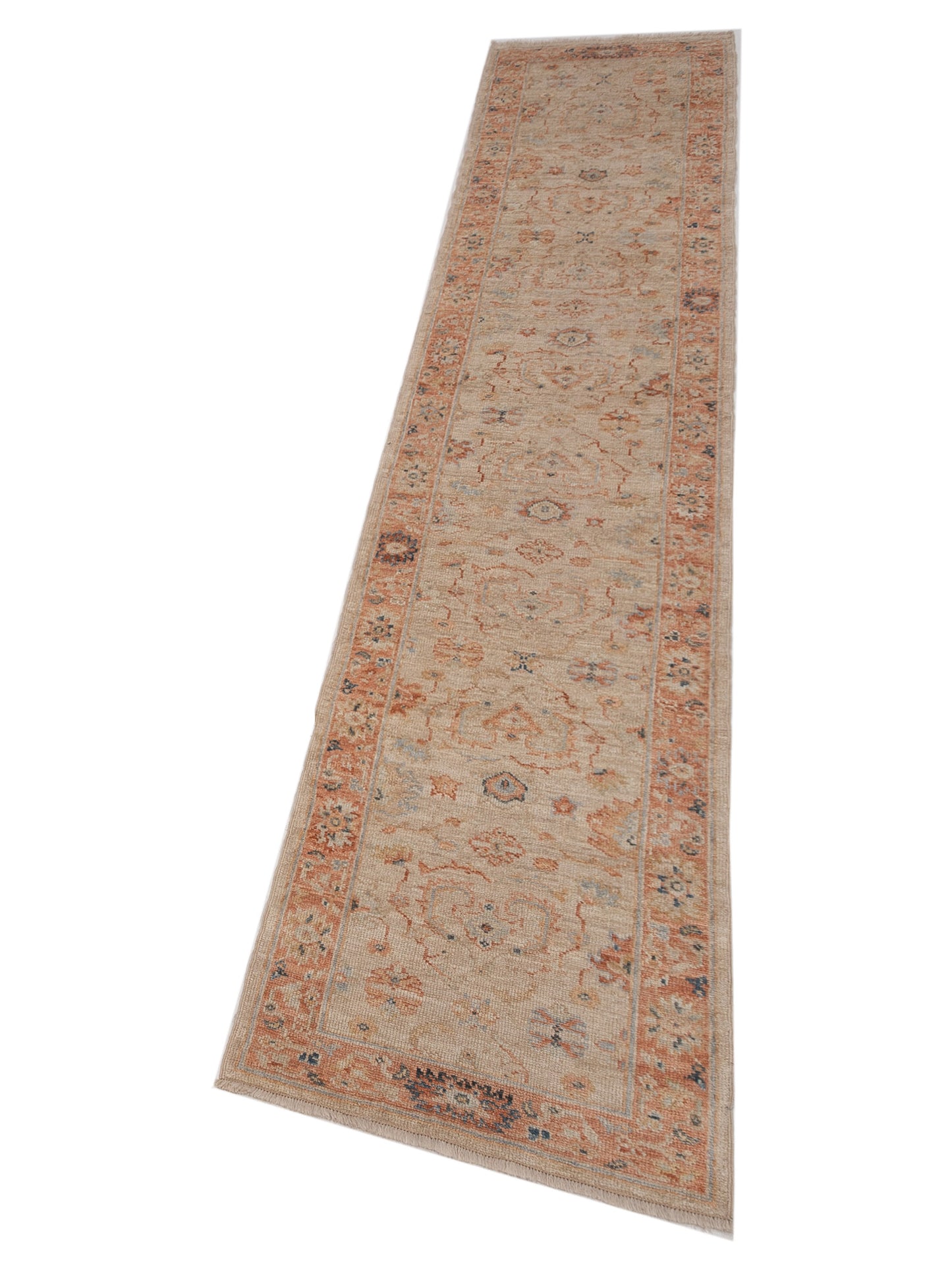 Authentic Angora Oushak Leyla Ivory Rust Traditional Hand Knotted Rug