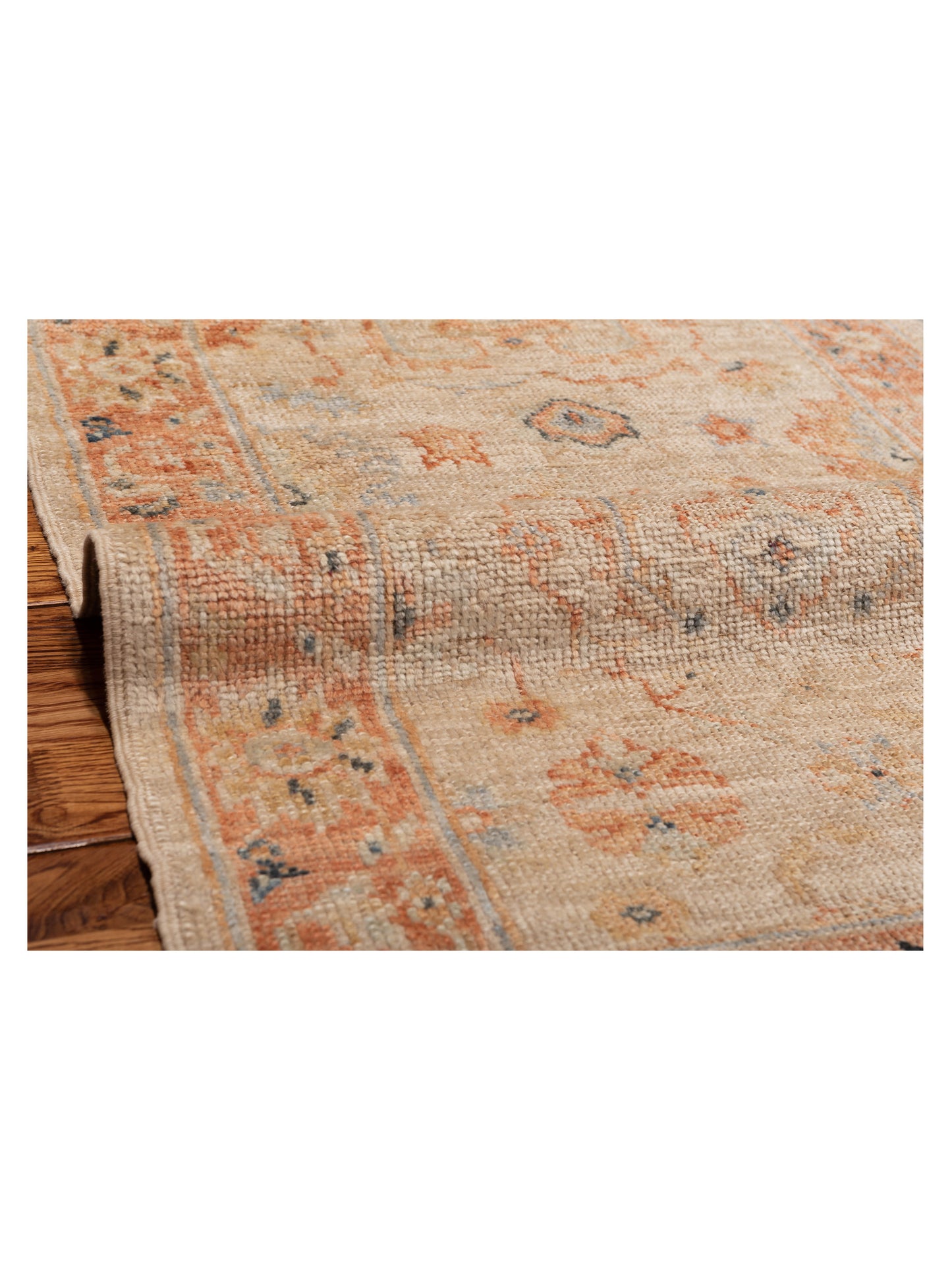 Authentic Angora Oushak Leyla Ivory Rust Traditional Hand Knotted Rug