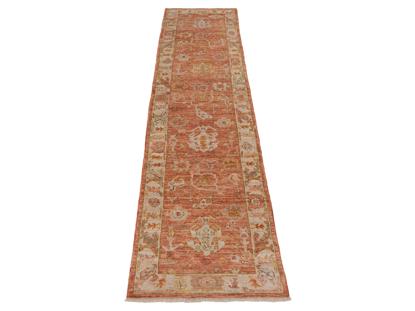 Authentic Angora Oushak Ahu Pink Ivory Traditional Hand Knotted Rug