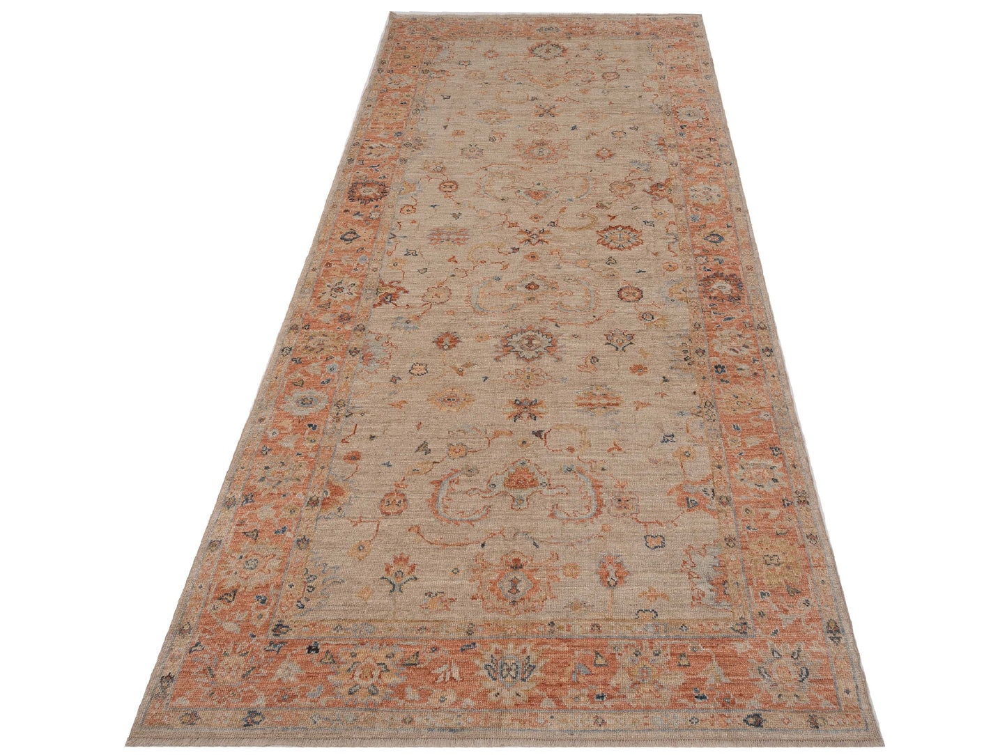 Authentic Angora Oushak Leyla Ivory Rust Traditional Hand Knotted Rug