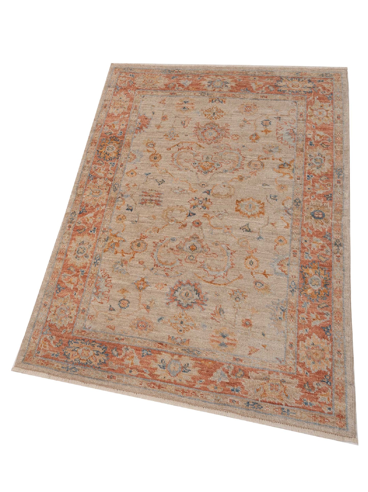 Authentic Angora Oushak Leyla Ivory Rust Traditional Hand Knotted Rug