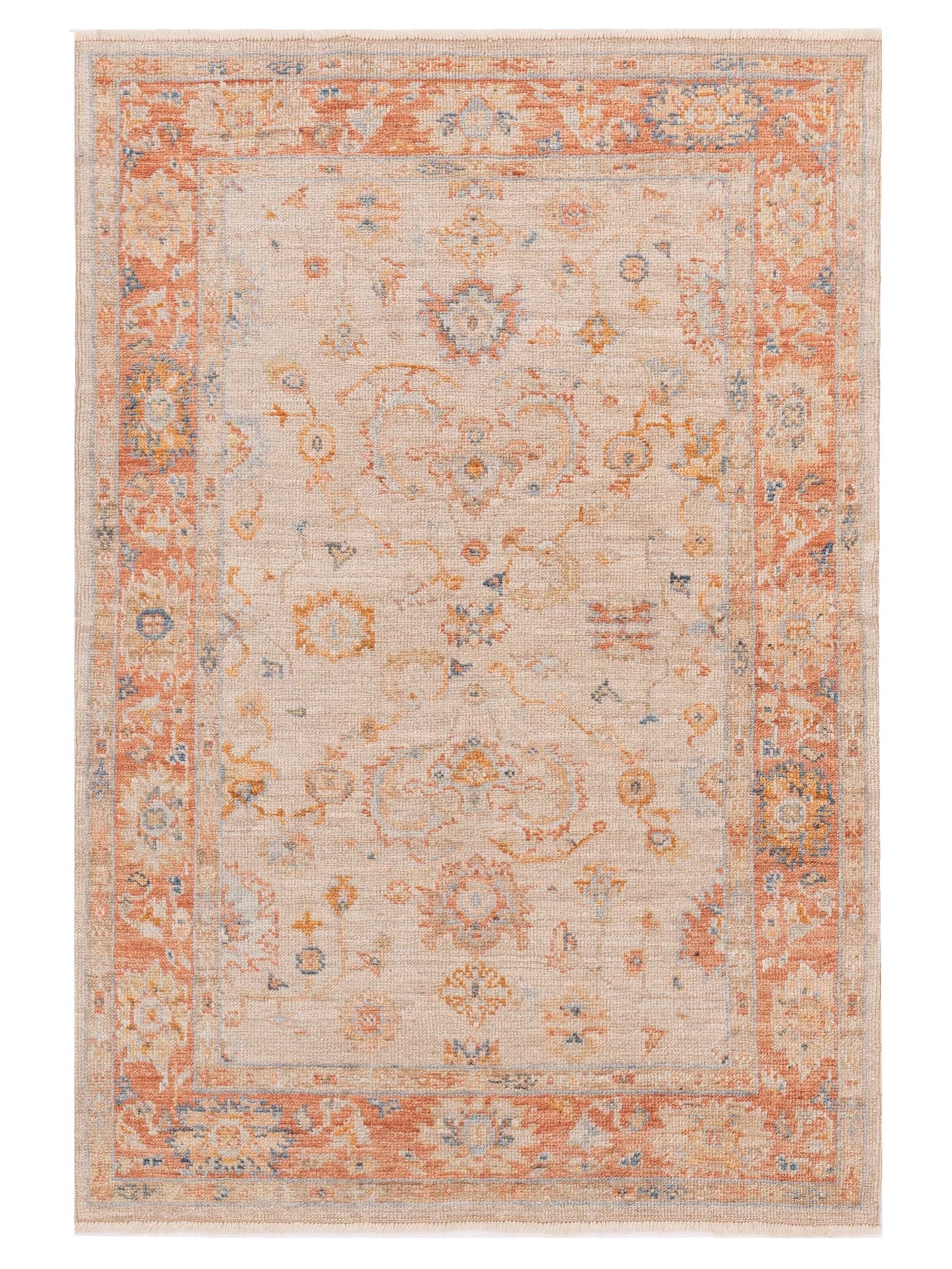 Authentic Angora Oushak Leyla Ivory Traditional Hand Knotted Rug