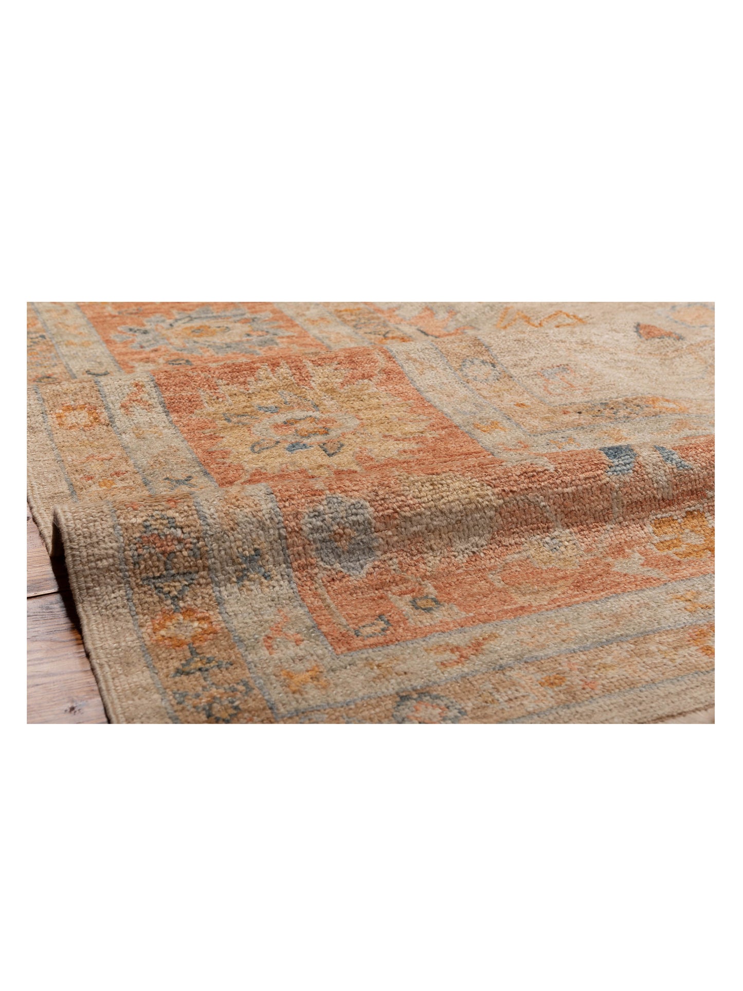 Authentic Angora Oushak Leyla Ivory Rust Traditional Hand Knotted Rug