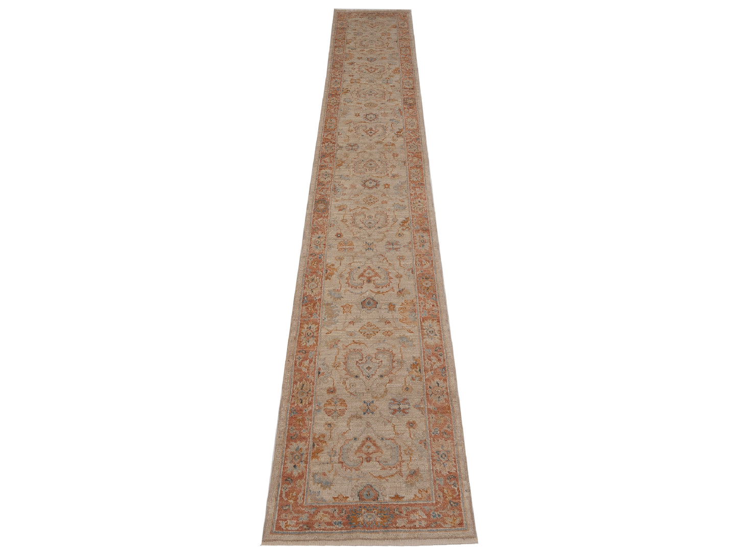 Authentic Angora Oushak Leyla Ivory Rust Traditional Hand Knotted Rug