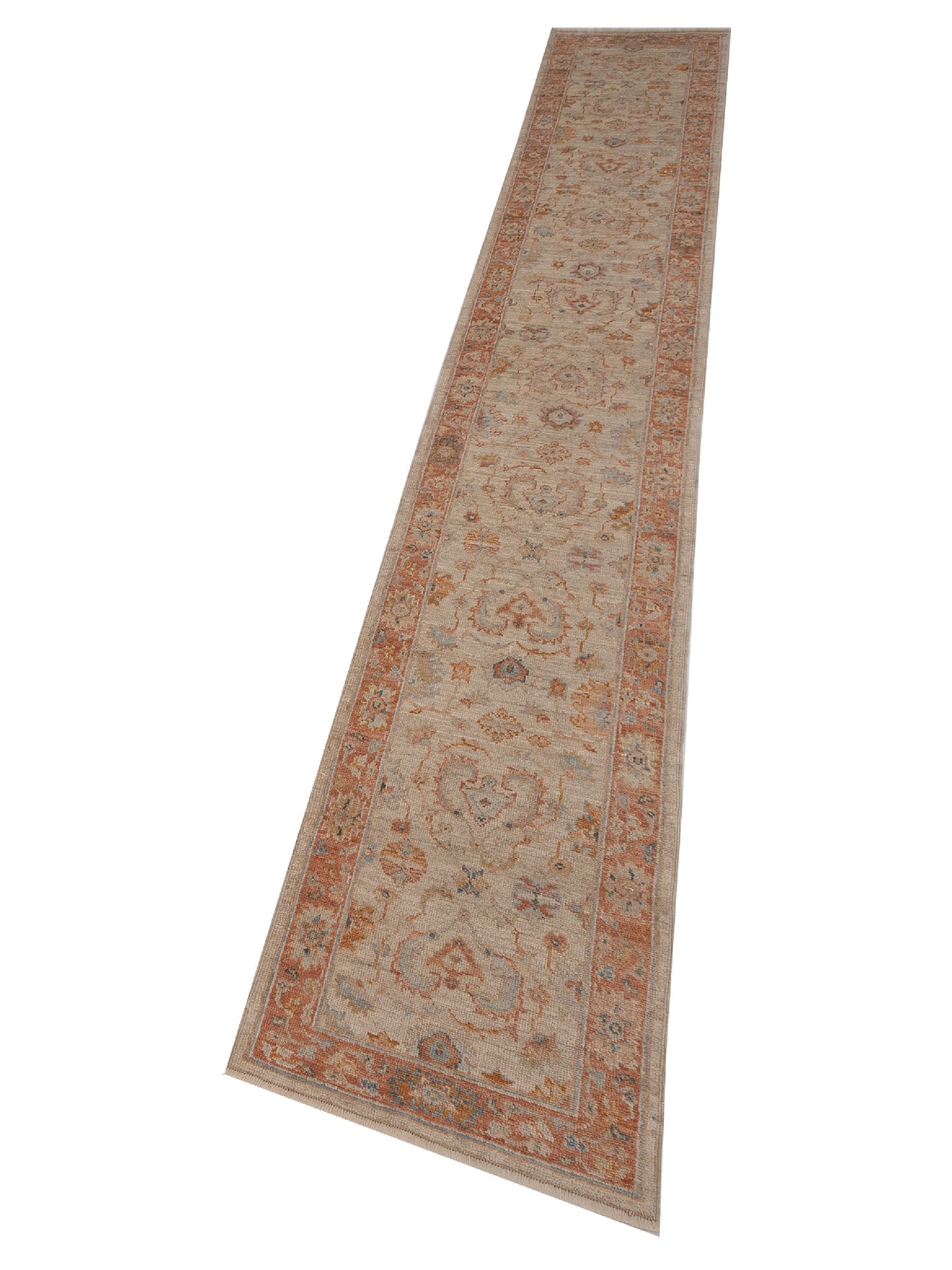 Authentic Angora Oushak Leyla Ivory Rust Traditional Hand Knotted Rug