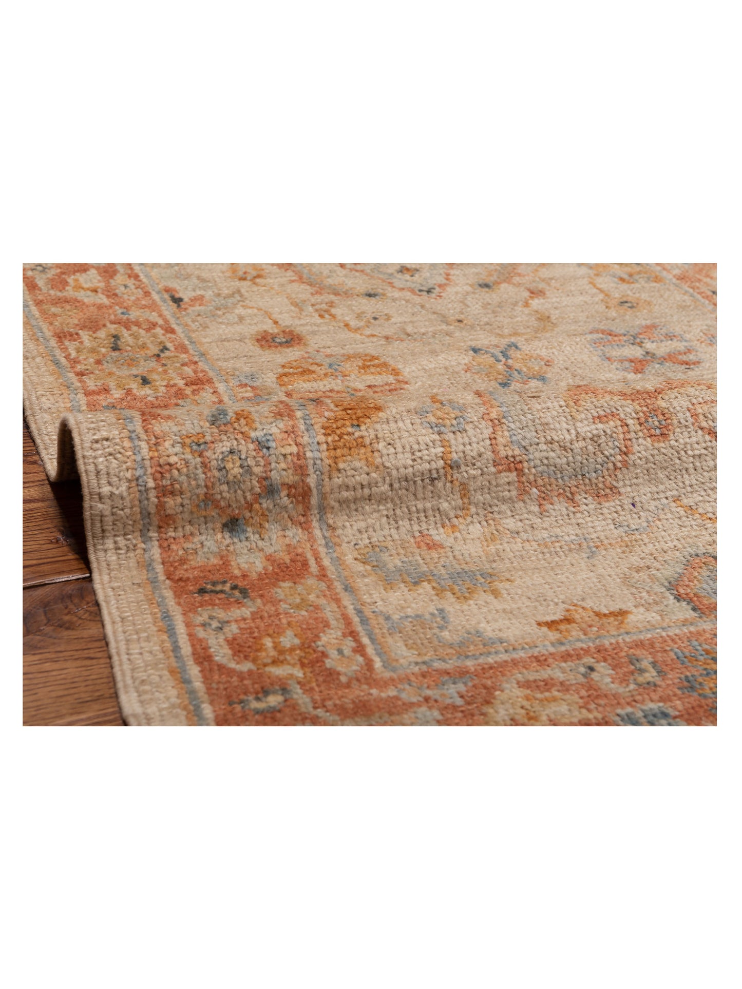 Authentic Angora Oushak Leyla Ivory Rust Traditional Hand Knotted Rug