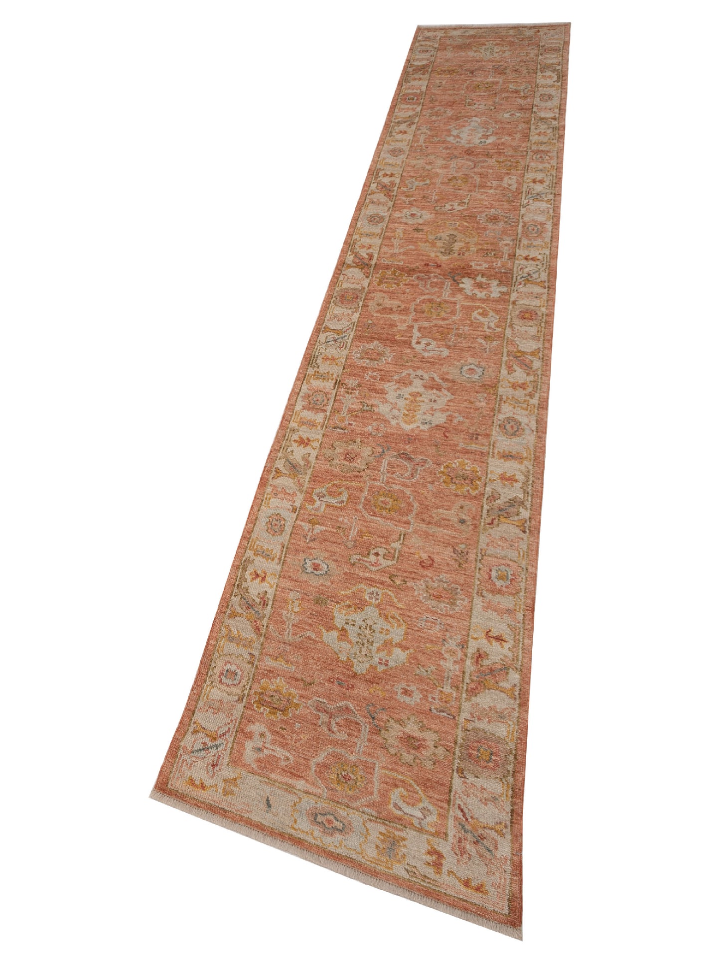 Authentic Angora Oushak Ahu Pink Ivory Traditional Hand Knotted Rug