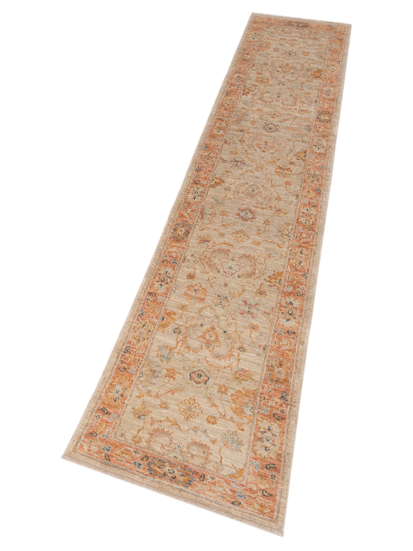 Authentic Angora Oushak Leyla Ivory Rust Traditional Hand Knotted Rug