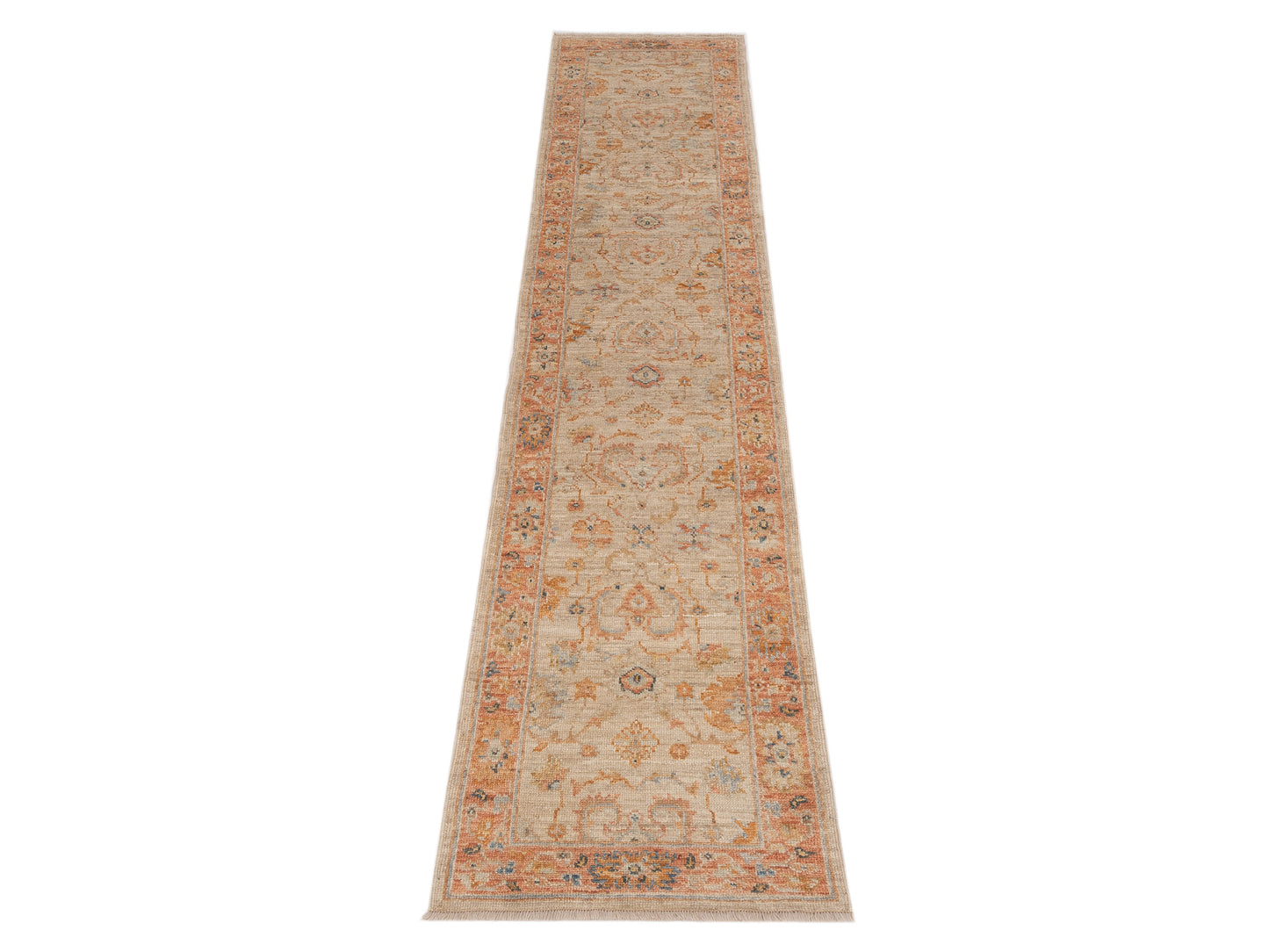 Authentic Angora Oushak Leyla Ivory Rust Traditional Hand Knotted Rug