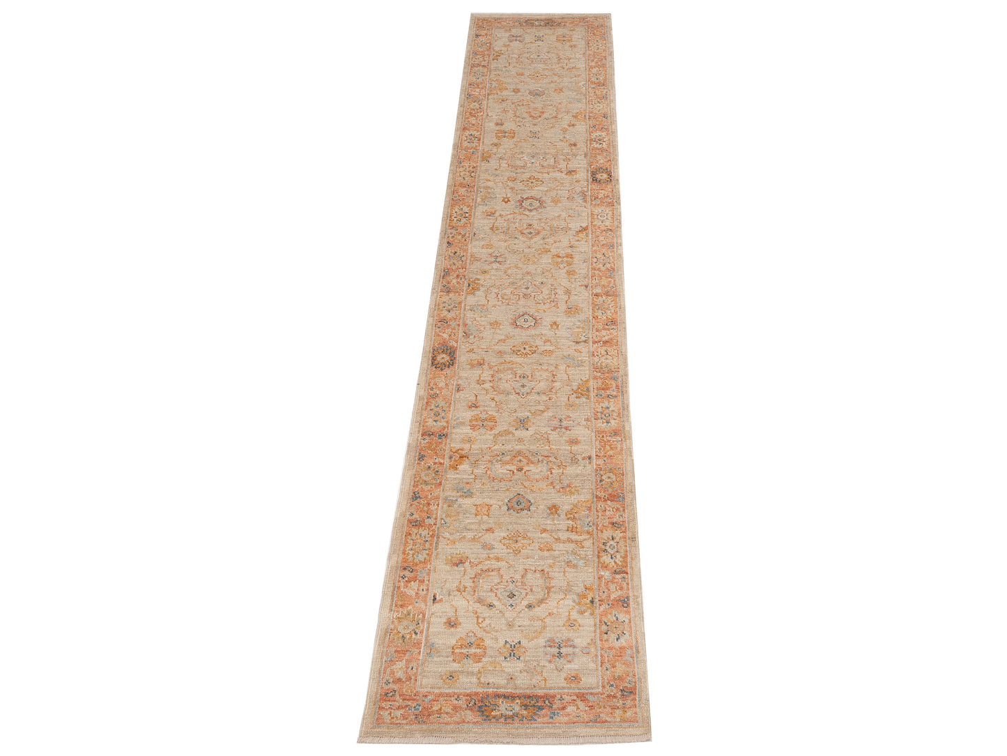 Authentic Angora Oushak Leyla Ivory Rust Traditional Hand Knotted Rug