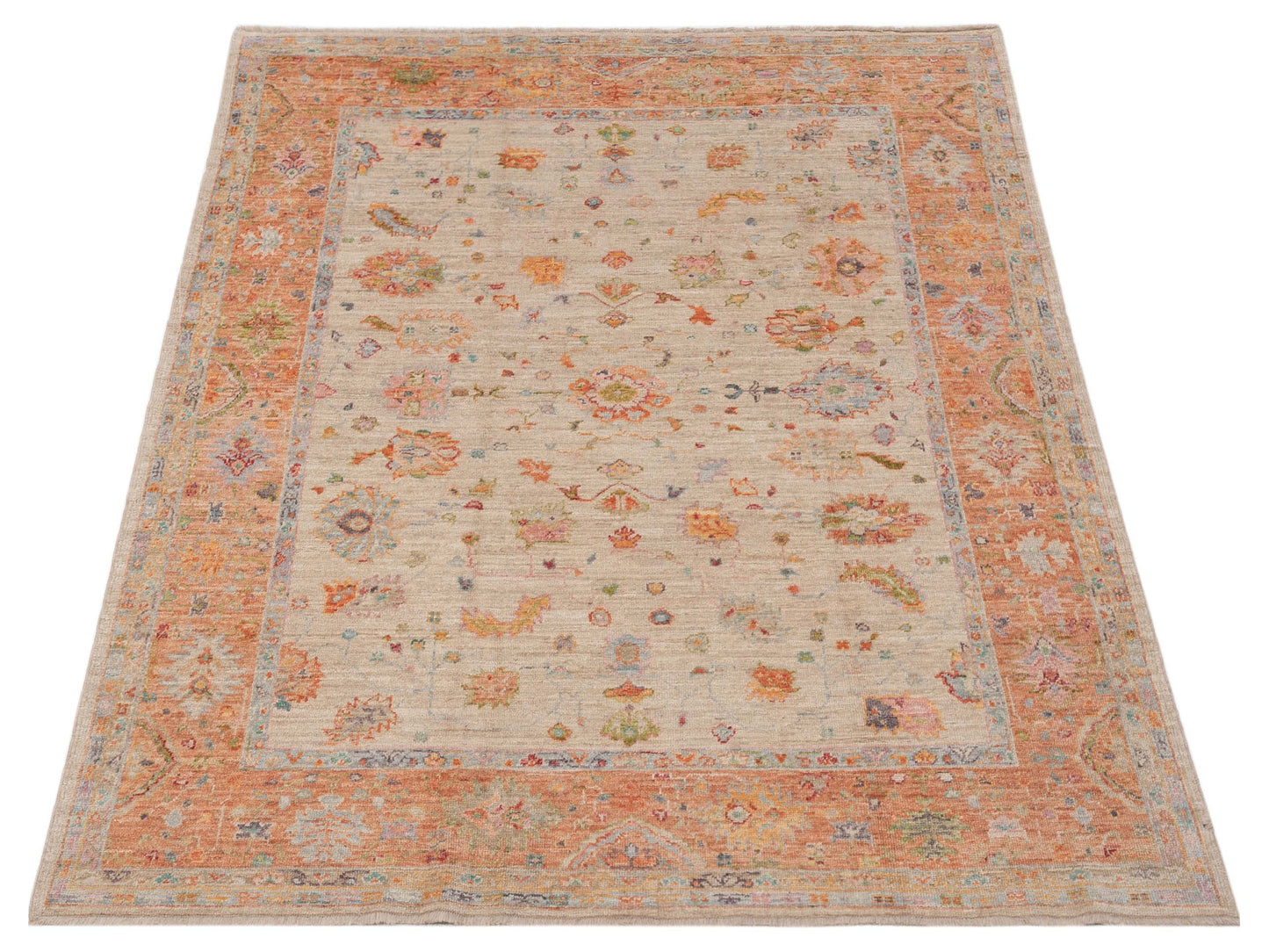 Authentic Angora Oushak Seyyal Ivory Pink Traditional Hand Knotted Rug