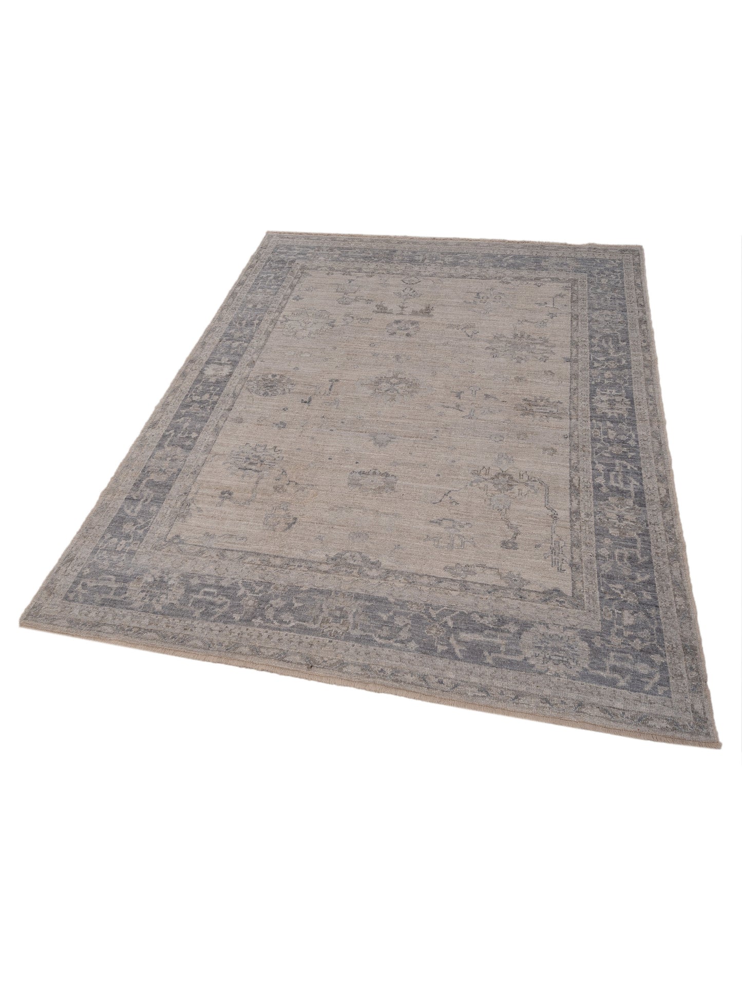 Authentic Angora Oushak Leyla Ivory Gray Traditional Hand Knotted Rug